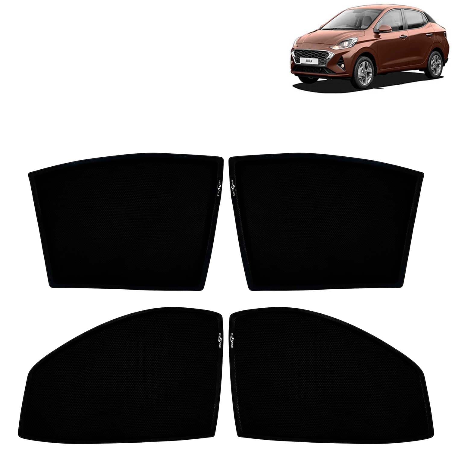 Car Sun Shade Curtains Only Compatible with Hyundai Aura (2020 to 2022) | Z-Black Fix-Type (Non-Magnetic) | UV & Heat Protection | Pack of 4 Pcs