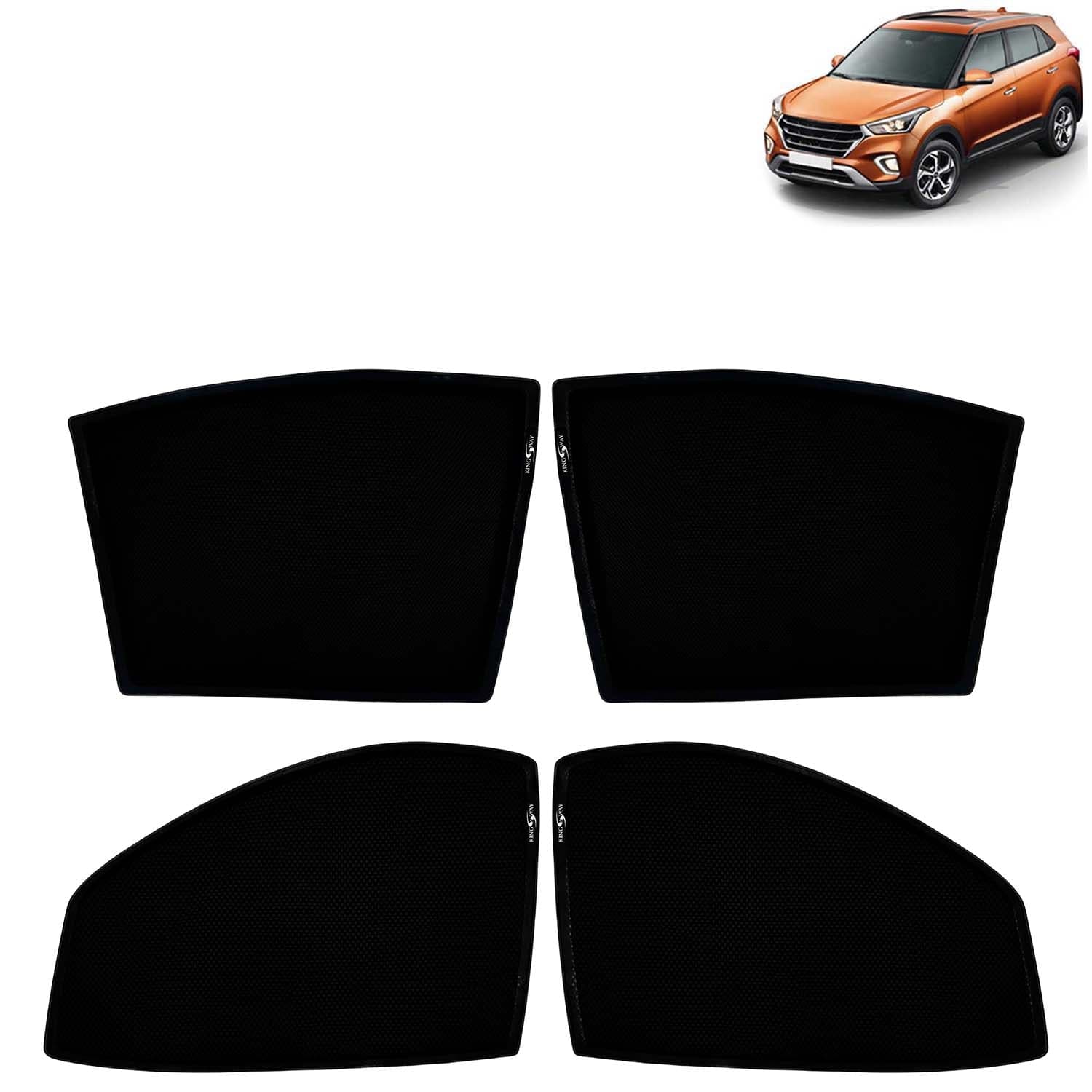 Car Sun Shade Curtains Only Compatible with Hyundai Creta (2018 to 2019) | Z-Black Fix-Type (Non-Magnetic) | UV & Heat Protection | Pack of 4 Pcs