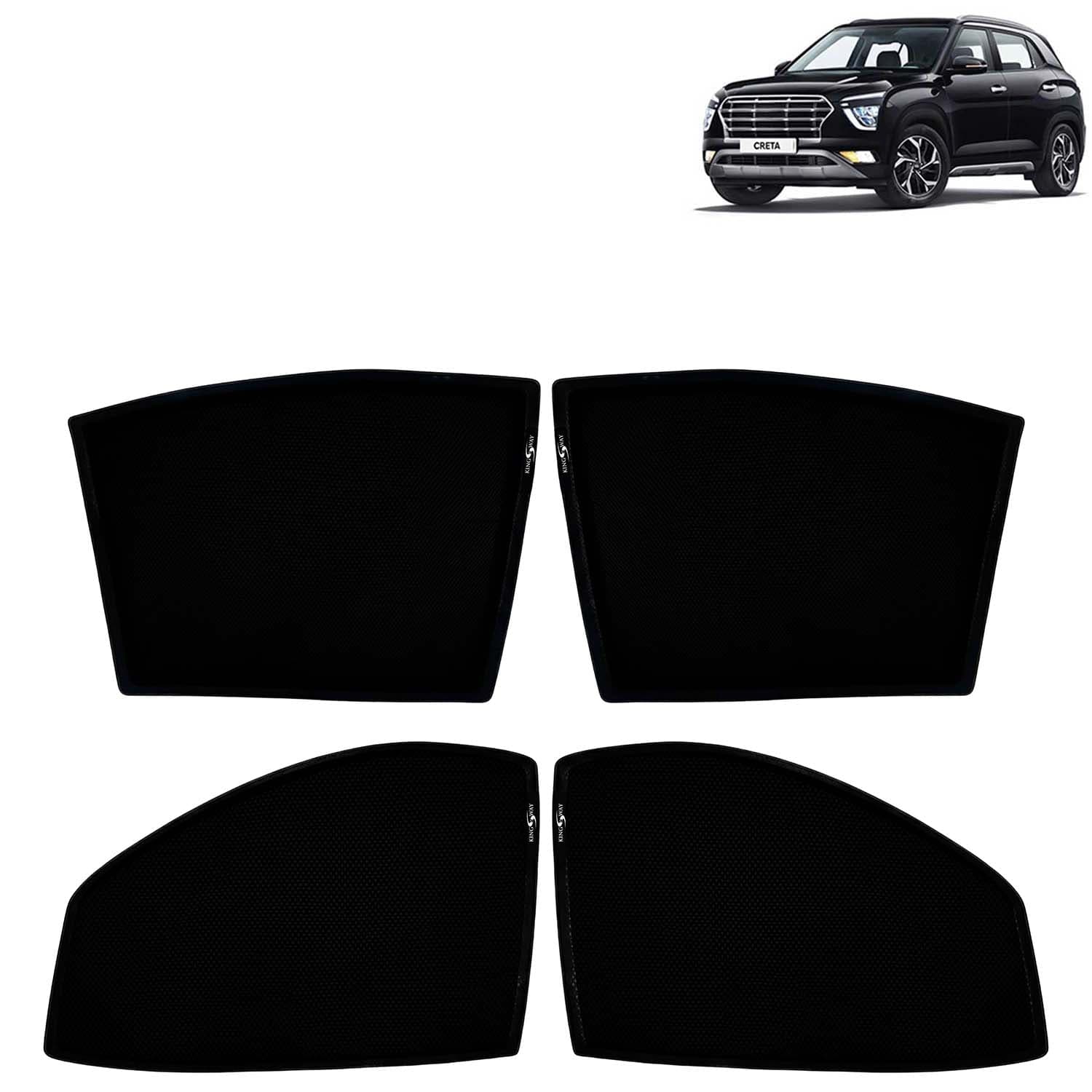 Car Sun Shade Curtains Only Compatible with Hyundai Creta (2020 to 2023) | Z-Black Fix-Type (Non-Magnetic) | UV & Heat Protection | Pack of 4 Pcs