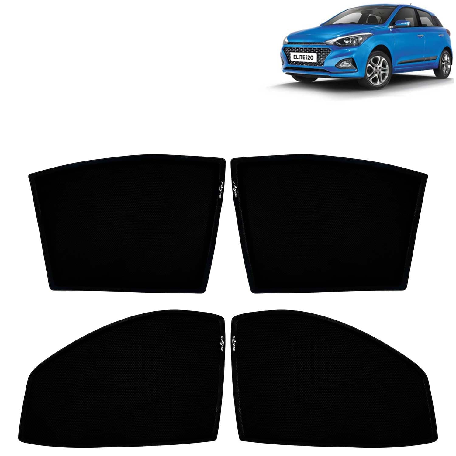 Car Sun Shade Curtains Only Compatible with Hyundai Elite I20 (2018 to 2020) | Z-Black Fix-Type (Non-Magnetic) | UV & Heat Protection | Pack of 4 Pcs