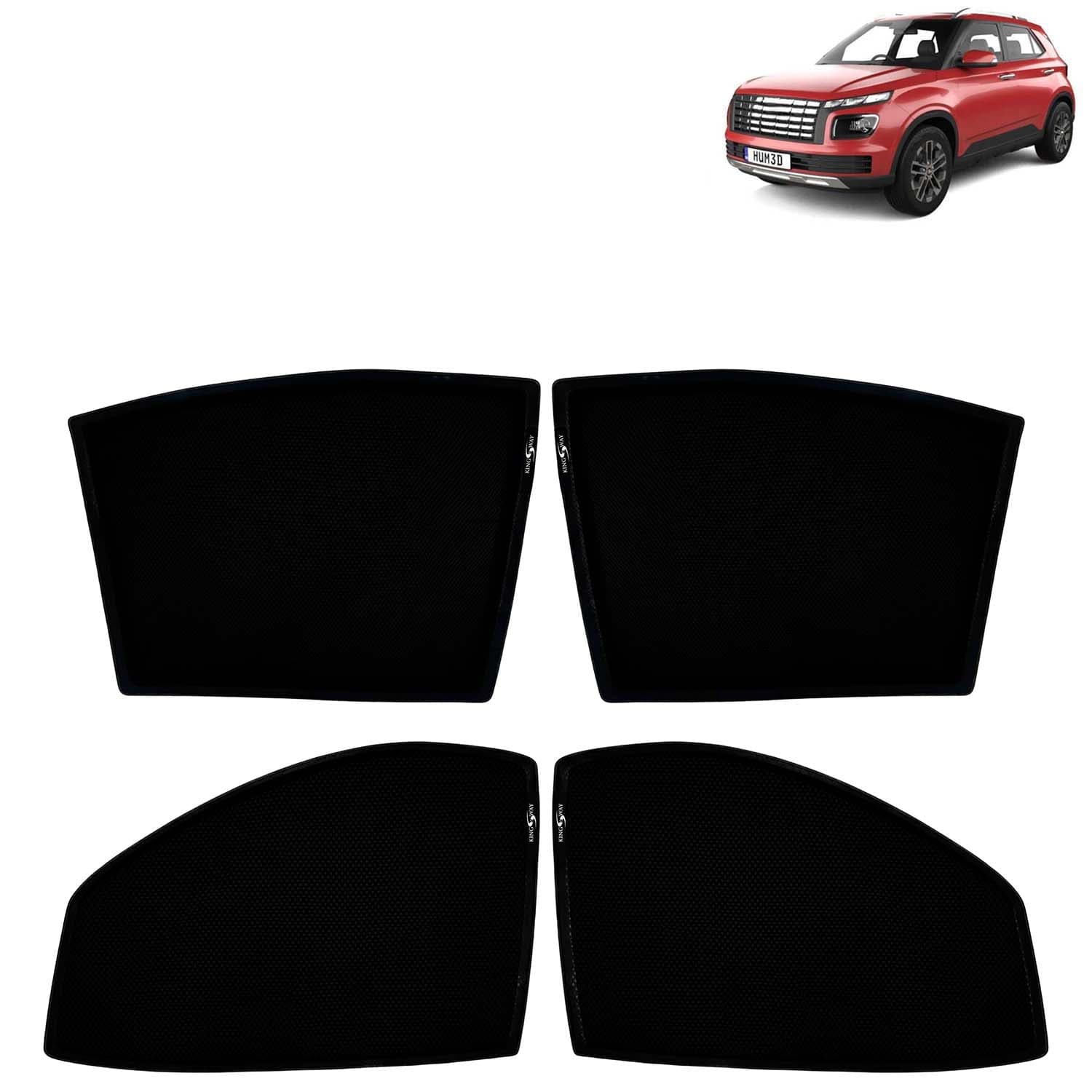 Car Sun Shade Curtains Only Compatible with Hyundai Venue (2022 to 2025) | Z-Black Fix-Type (Non-Magnetic) | UV & Heat Protection | Pack of 4 Pcs