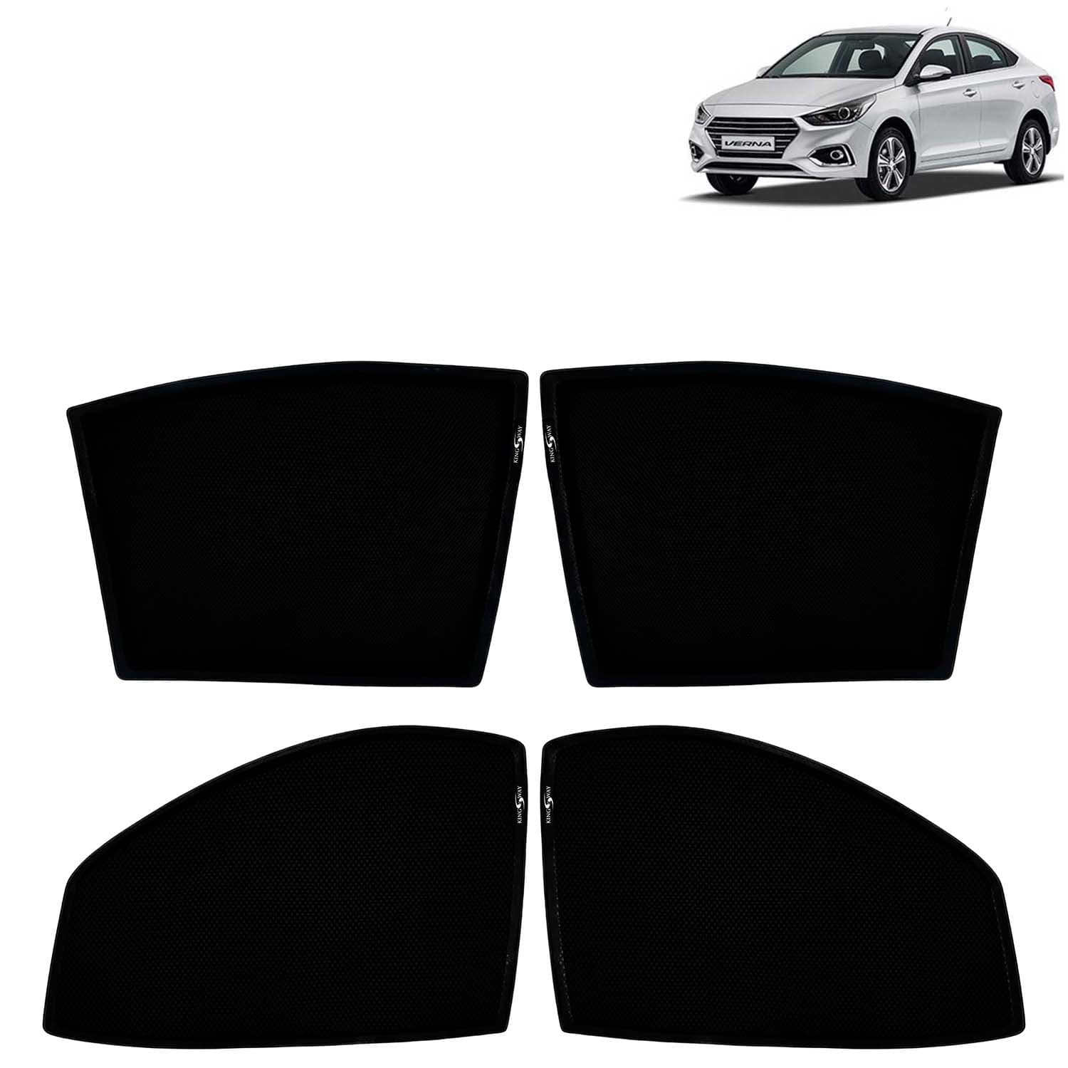 Car Sun Shade Curtains Only Compatible with Hyundai Verna (2017 to 2019) | Z-Black Fix-Type (Non-Magnetic) | UV & Heat Protection | Pack of 4 Pcs