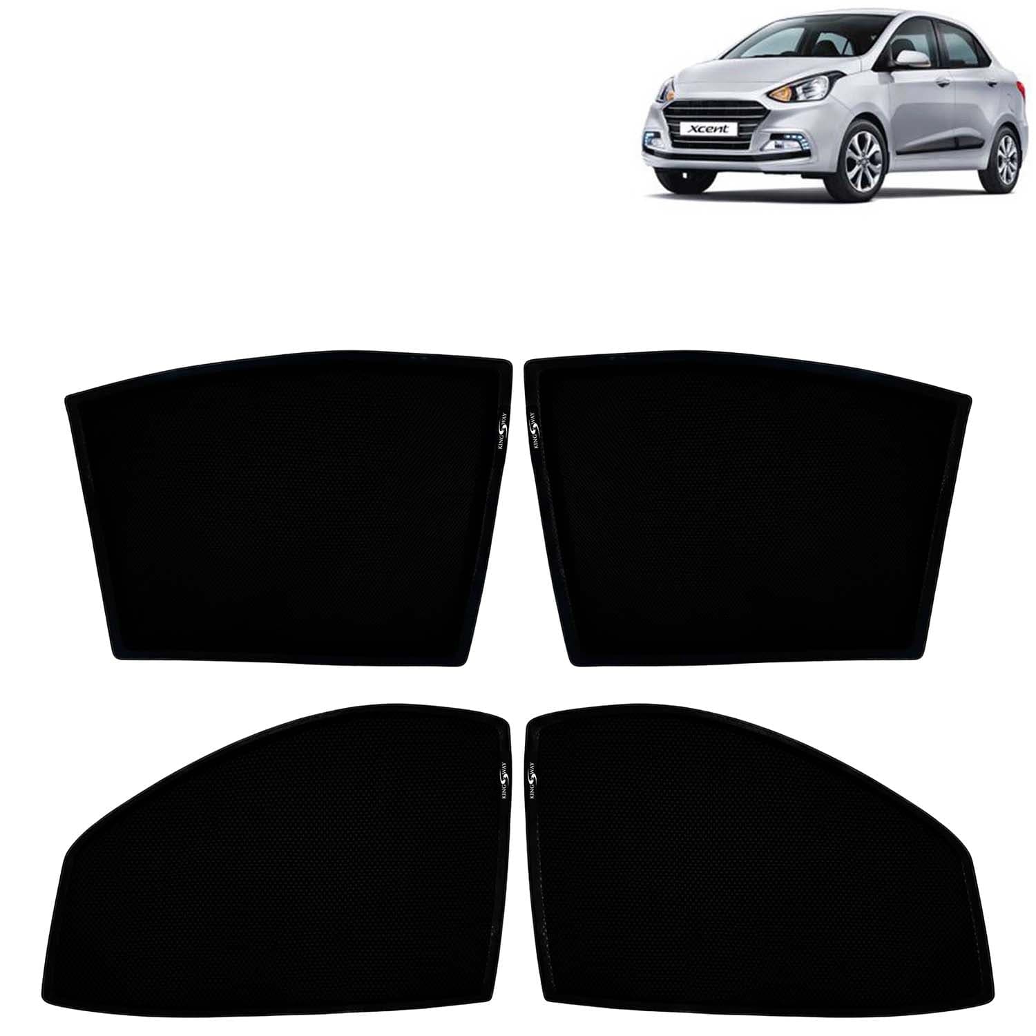 Car Sun Shade Curtains Only Compatible with Hyundai Xcent (2017 to 2020) | Z-Black Fix-Type (Non-Magnetic) | UV & Heat Protection | Pack of 4 Pcs