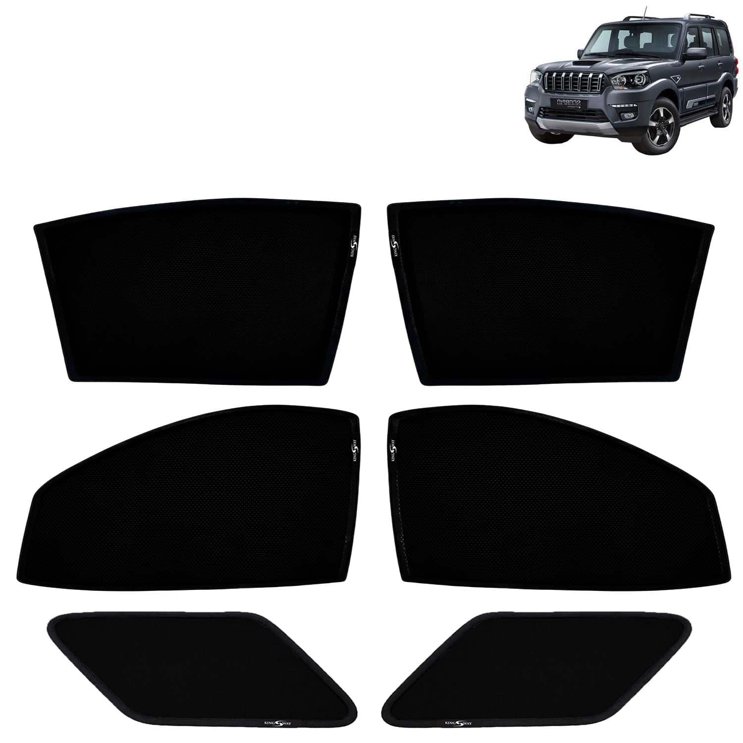 Car Sun Shade Curtains Only Compatible with Mahindra Scorpio Classic (2022 Onwards) | Z-Black Fix-Type (Non-Magnetic) | UV & Heat Protection | Pack of 6 Pcs