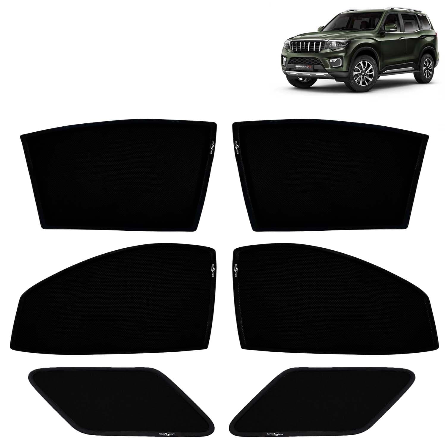 Car Sun Shade Curtains Only Compatible with Mahindra Scorpio N (2022 Onwards) | Z-Black Fix-Type (Non-Magnetic) | UV & Heat Protection | Pack of 6 Pcs