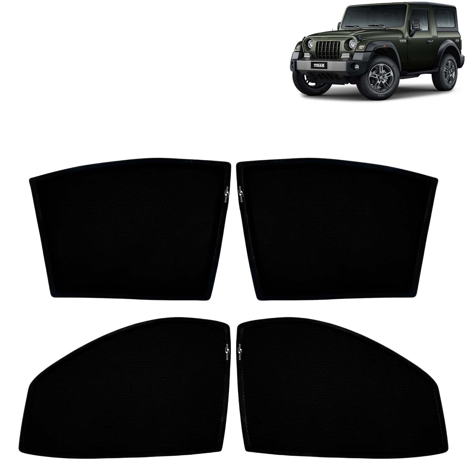 Car Sun Shade Curtains Only Compatible with Mahindra Thar (2025 Onwards) | Z-Black Fix-Type (Non-Magnetic) | UV & Heat Protection | Pack of 4 Pcs