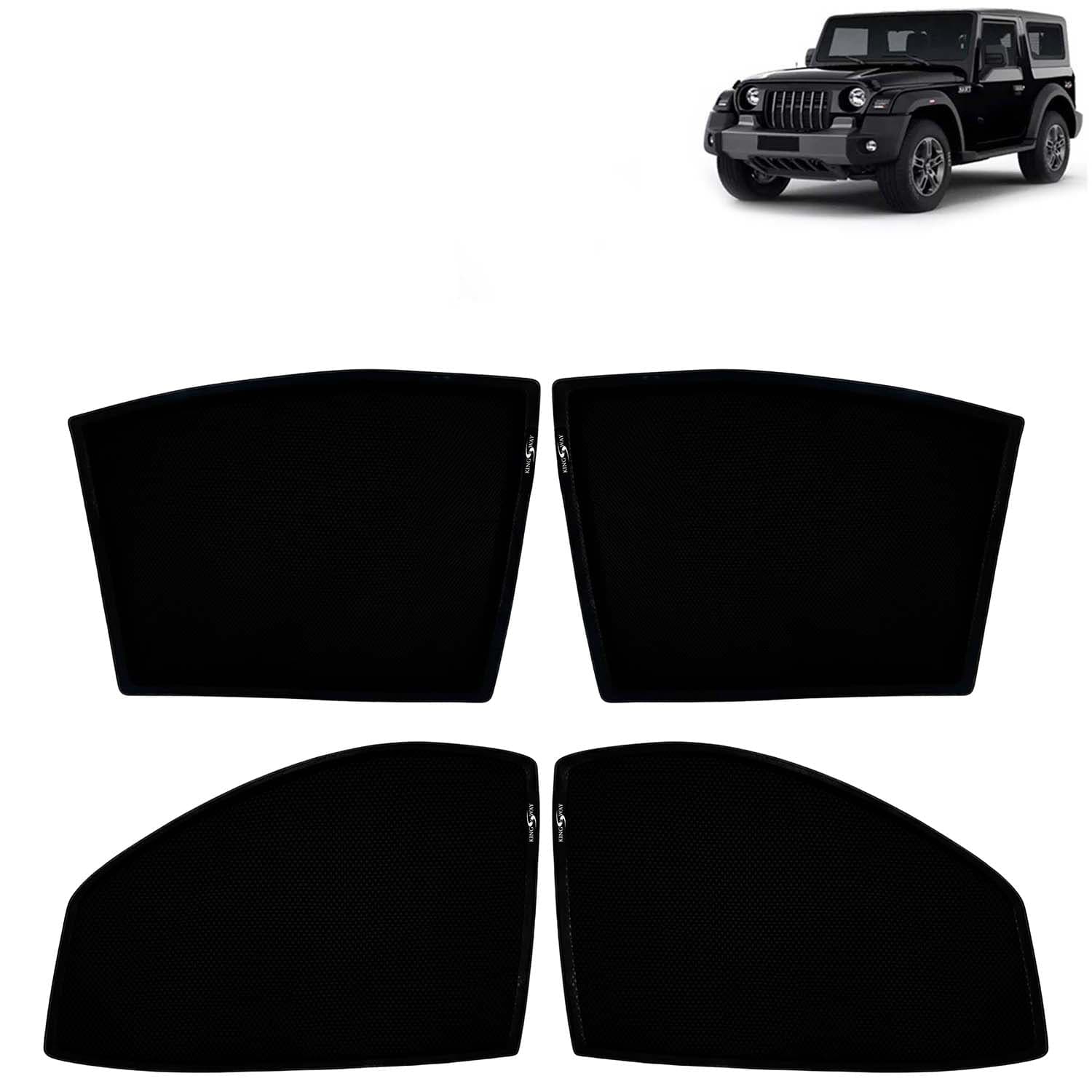Car Sun Shade Curtains Only Compatible with Mahindra Thar (2020 to 2025) | Z-Black Fix-Type (Non-Magnetic) | UV & Heat Protection | Pack of 4 Pcs