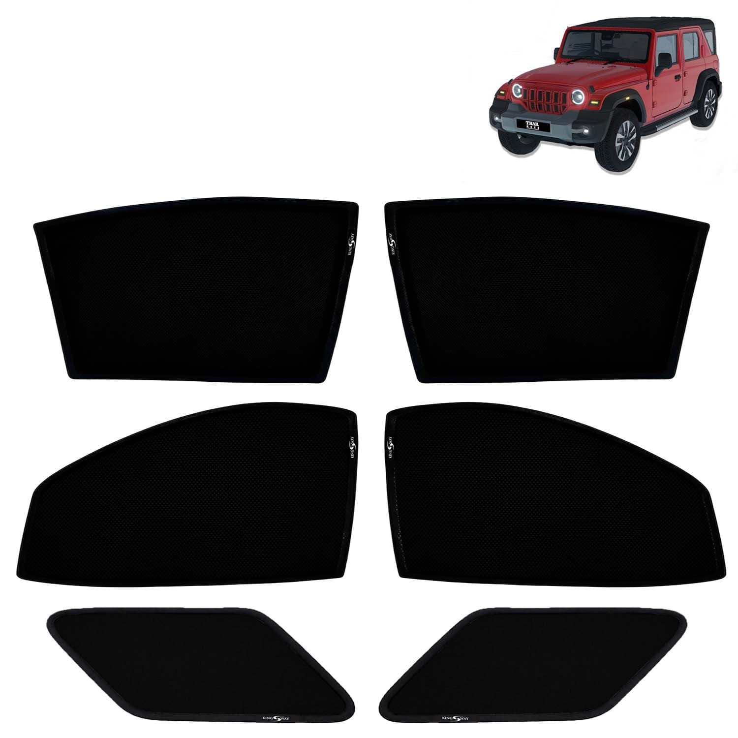 Car Sun Shade Curtains Only Compatible with Mahindra Thar Roxx (2024 Onwards) | Z-Black Fix-Type (Non-Magnetic) | UV & Heat Protection | Pack of 6 Pcs