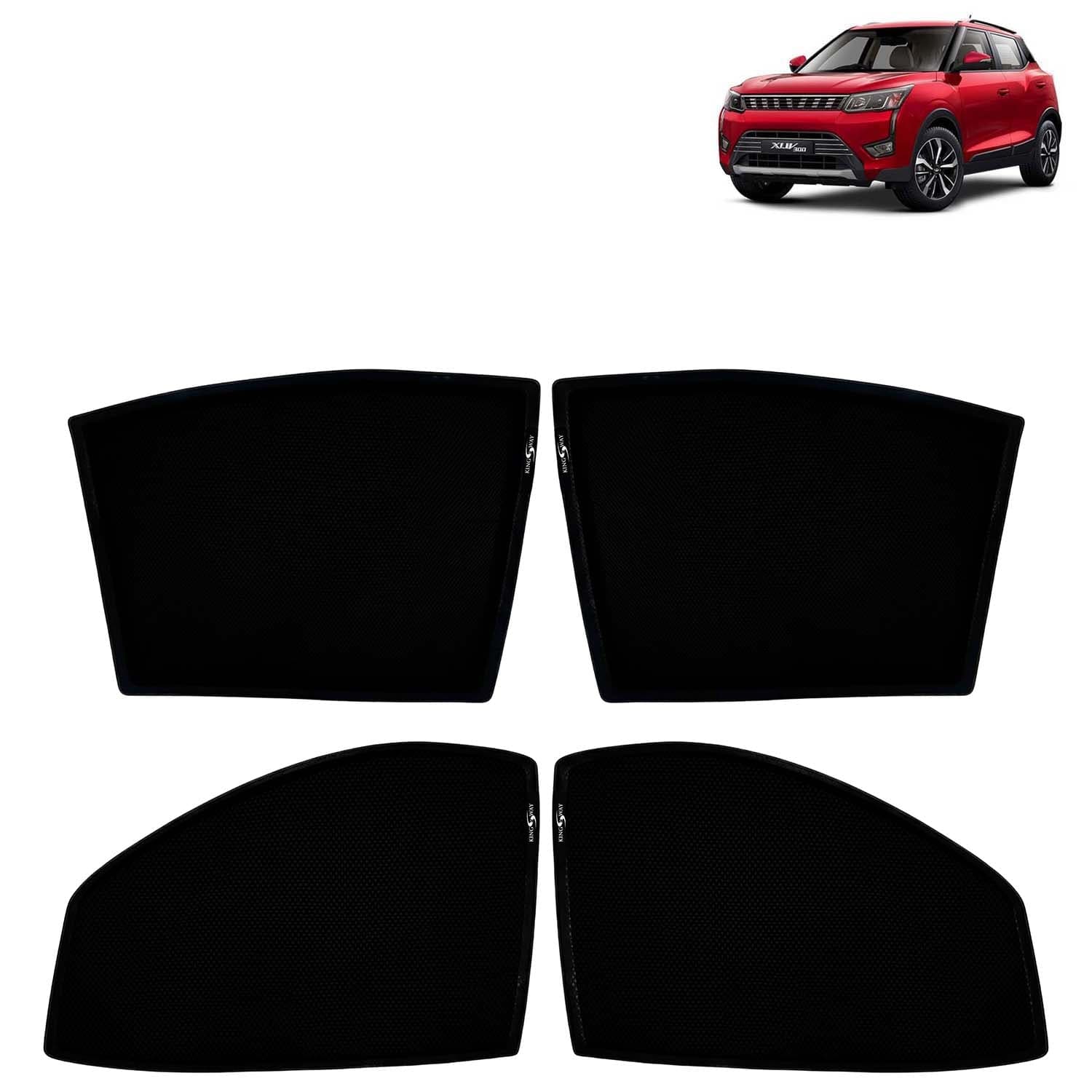Car Sun Shade Curtains Only Compatible with Mahindra XUV 300 (2019 to 2023) | Z-Black Fix-Type (Non-Magnetic) | UV & Heat Protection | Pack of 4 Pcs