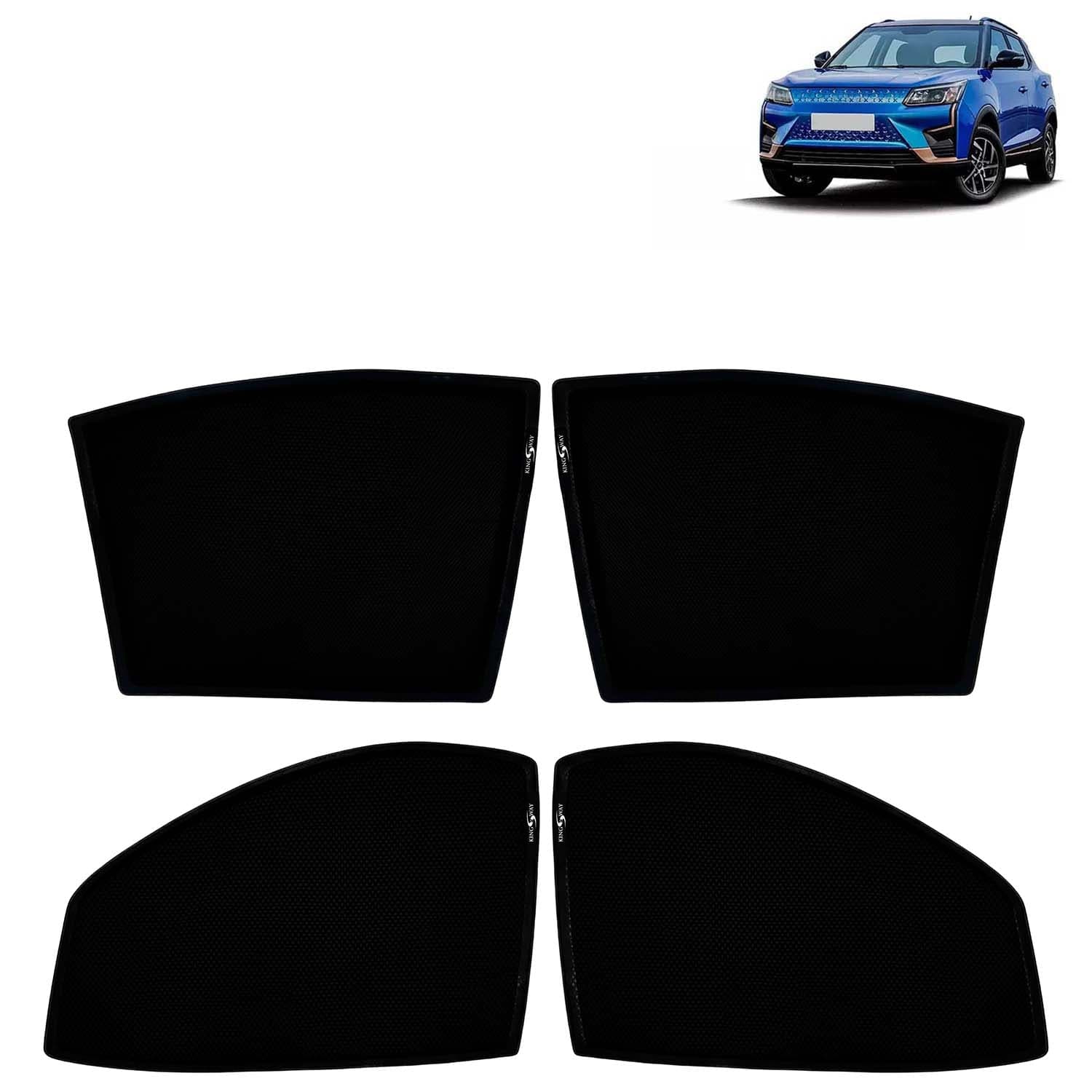 Car Sun Shade Curtains Only Compatible with Mahindra XUV 400 (2023 Onwards) | Z-Black Fix-Type (Non-Magnetic) | UV & Heat Protection | Pack of 4 Pcs