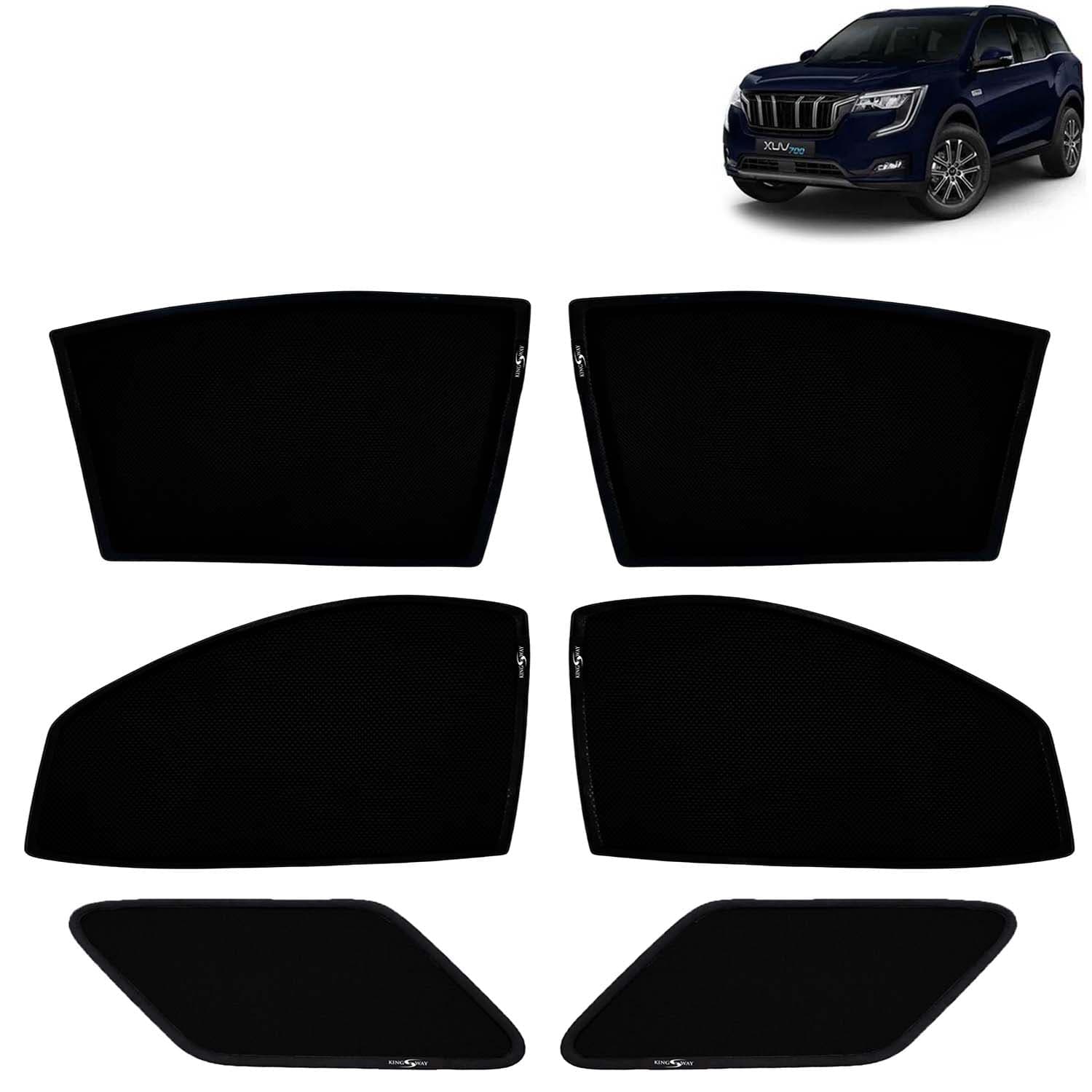 Car Sun Shade Curtains Only Compatible with Mahindra XUV 700 (2021 Onwards) | Z-Black Fix-Type (Non-Magnetic) | UV & Heat Protection | Pack of 6 Pcs