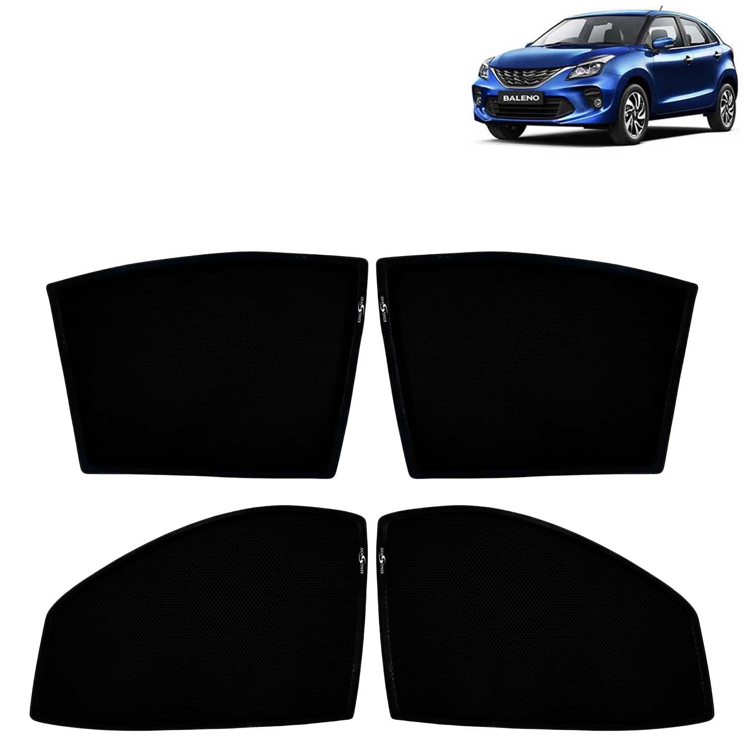 Car Sun Shade Curtains Only Compatible with Maruti Suzuki Baleno (2019 to 2022) | Z-Black Fix-Type (Non-Magnetic) | UV & Heat Protection | Pack of 4 Pcs