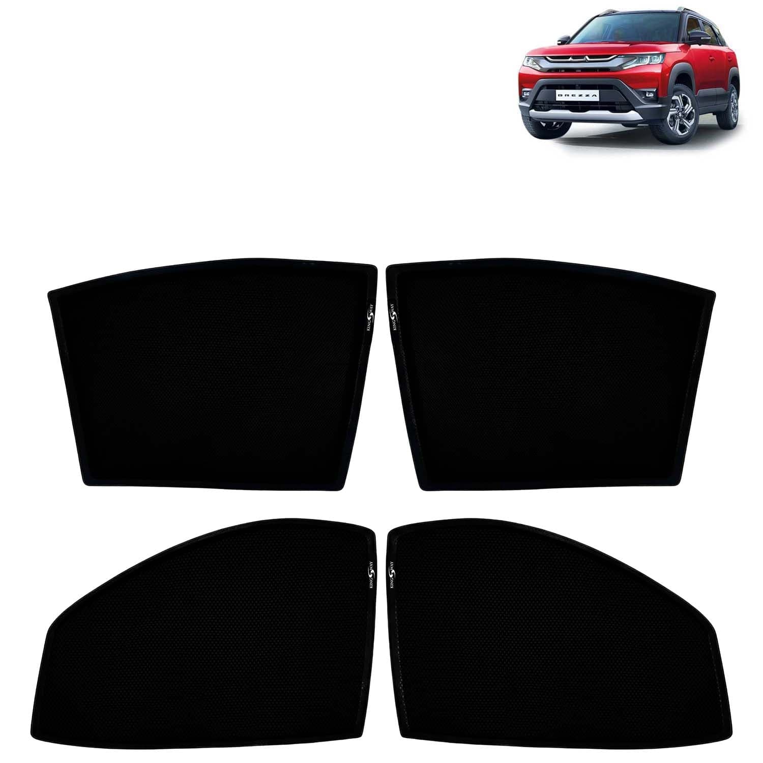 Car Sun Shade Curtains Only Compatible with Maruti Suzuki Brezza (2022 Onwards) | Z-Black Fix-Type (Non-Magnetic) | UV & Heat Protection | Pack of 4 Pcs