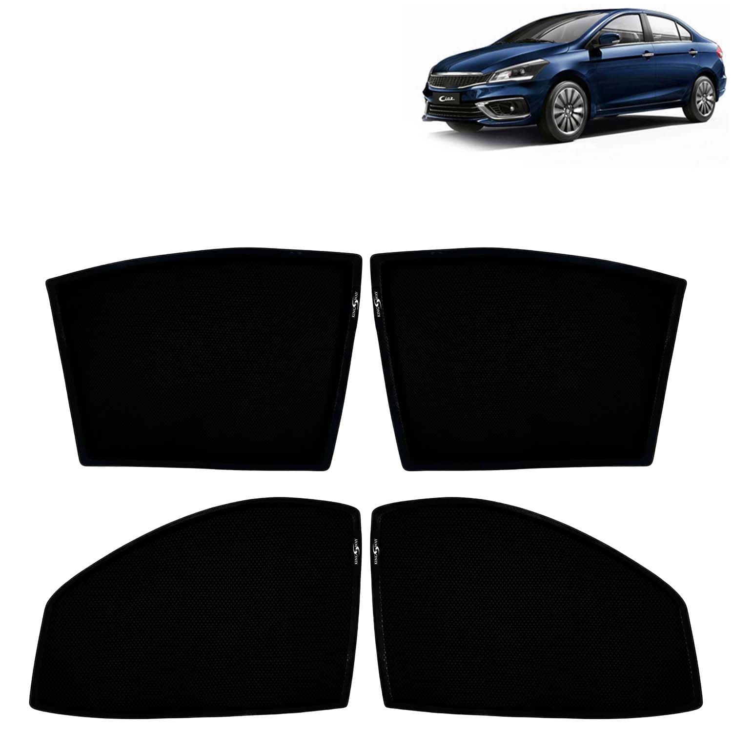 Car Sun Shade Curtains Only Compatible with Maruti Suzuki Ciaz (2018 to 2025) | Z-Black Fix-Type (Non-Magnetic) | UV & Heat Protection | Pack of 4 Pcs