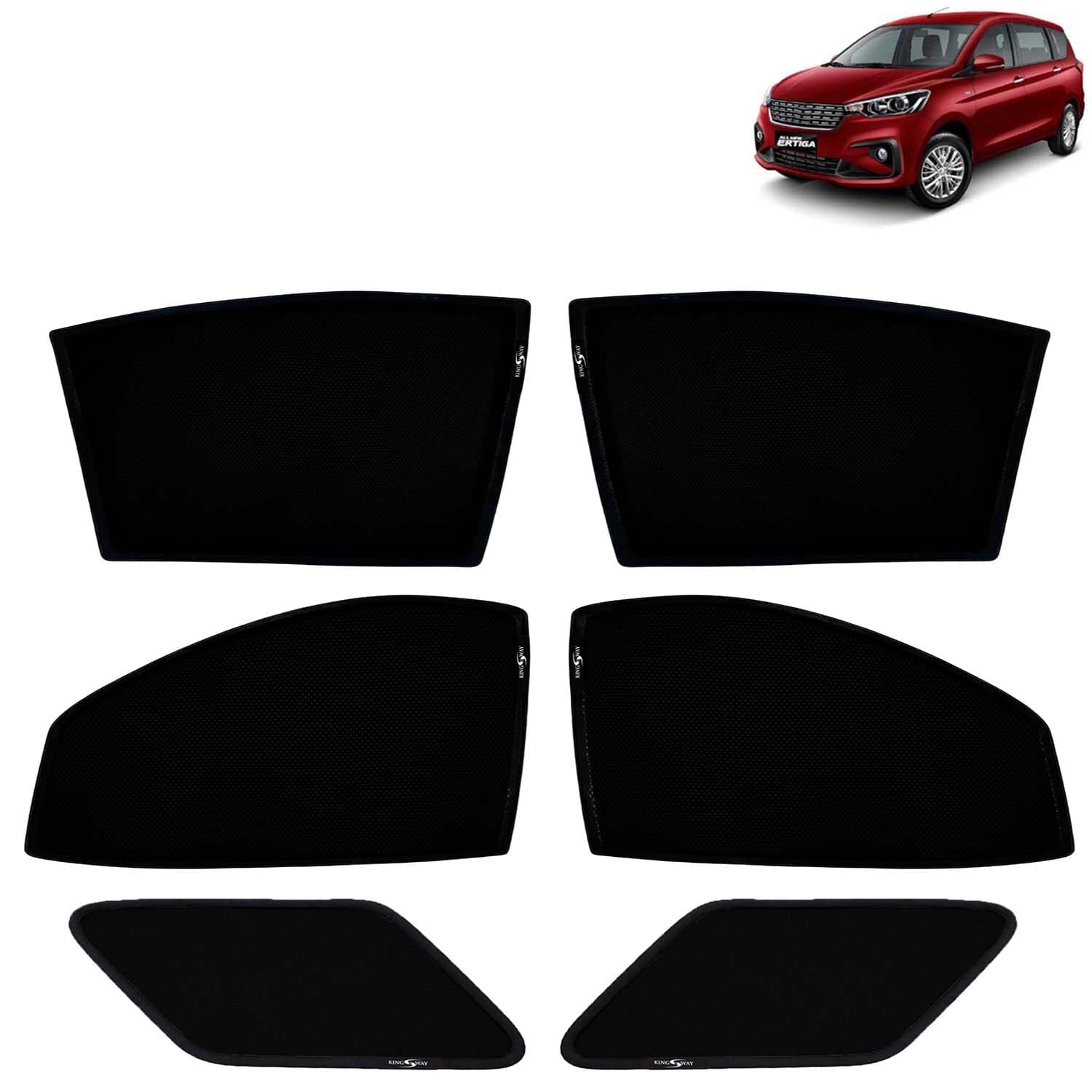 Car Sun Shade Curtains Only Compatible with Maruti Suzuki Ertiga (2022 to 2025) | Z-Black Fix-Type (Non-Magnetic) | UV & Heat Protection | Pack of 6 Pcs