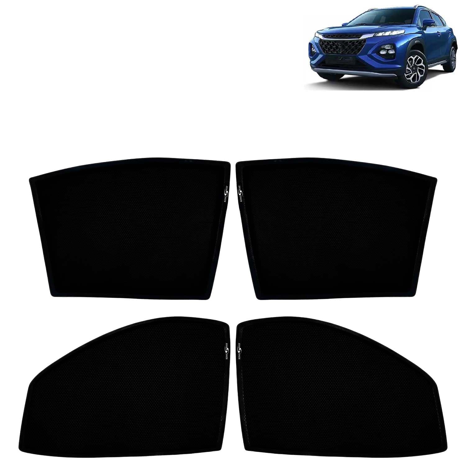 Car Sun Shade Curtains Only Compatible with Maruti Suzuki Fronx (2023 Onwards) | Z-Black Fix-Type (Non-Magnetic) | UV & Heat Protection | Pack of 4 Pcs