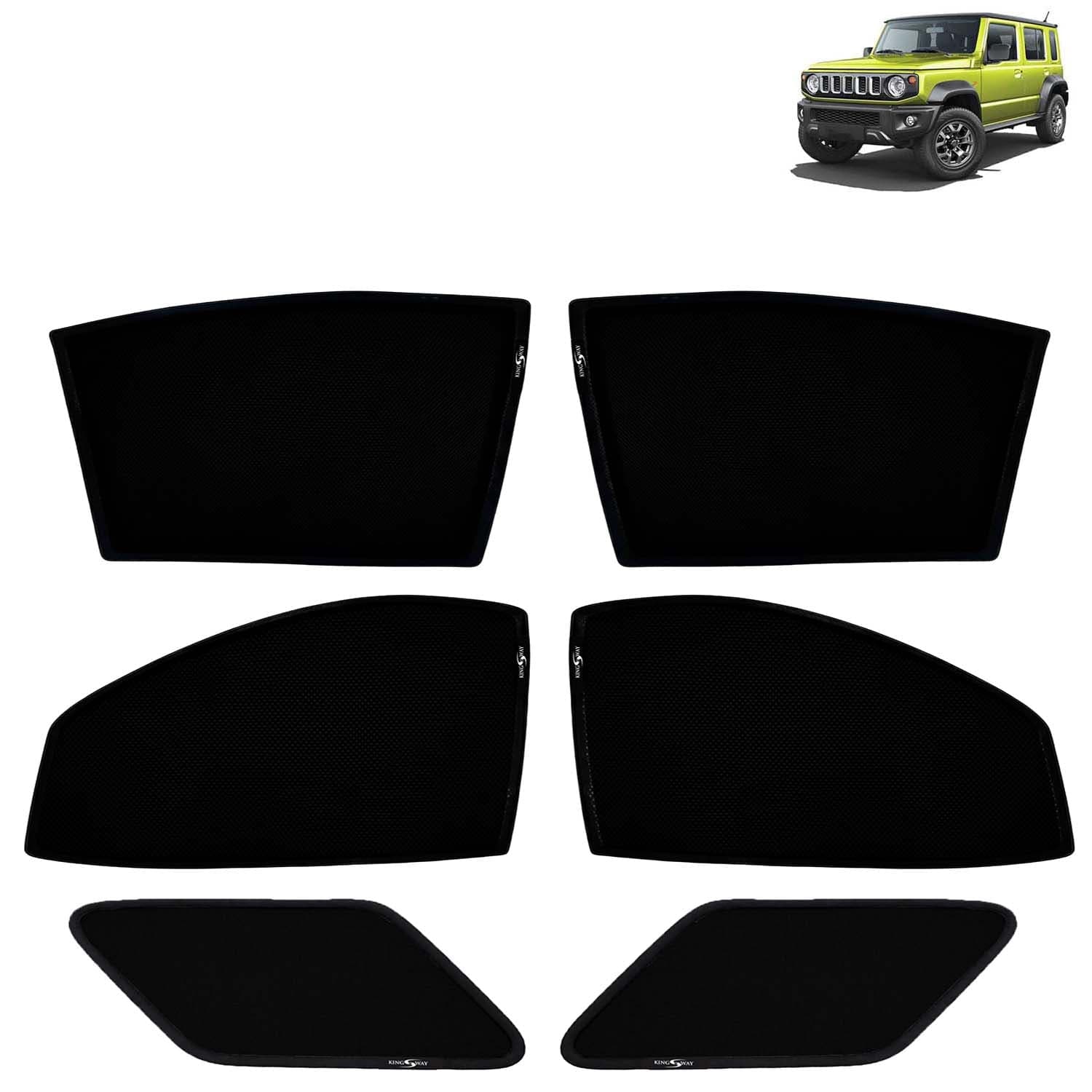Car Sun Shade Curtains Only Compatible with Maruti Suzuki Jimny (2023 Onwards) | Z-Black Fix-Type (Non-Magnetic) | UV & Heat Protection | Pack of 6 Pcs
