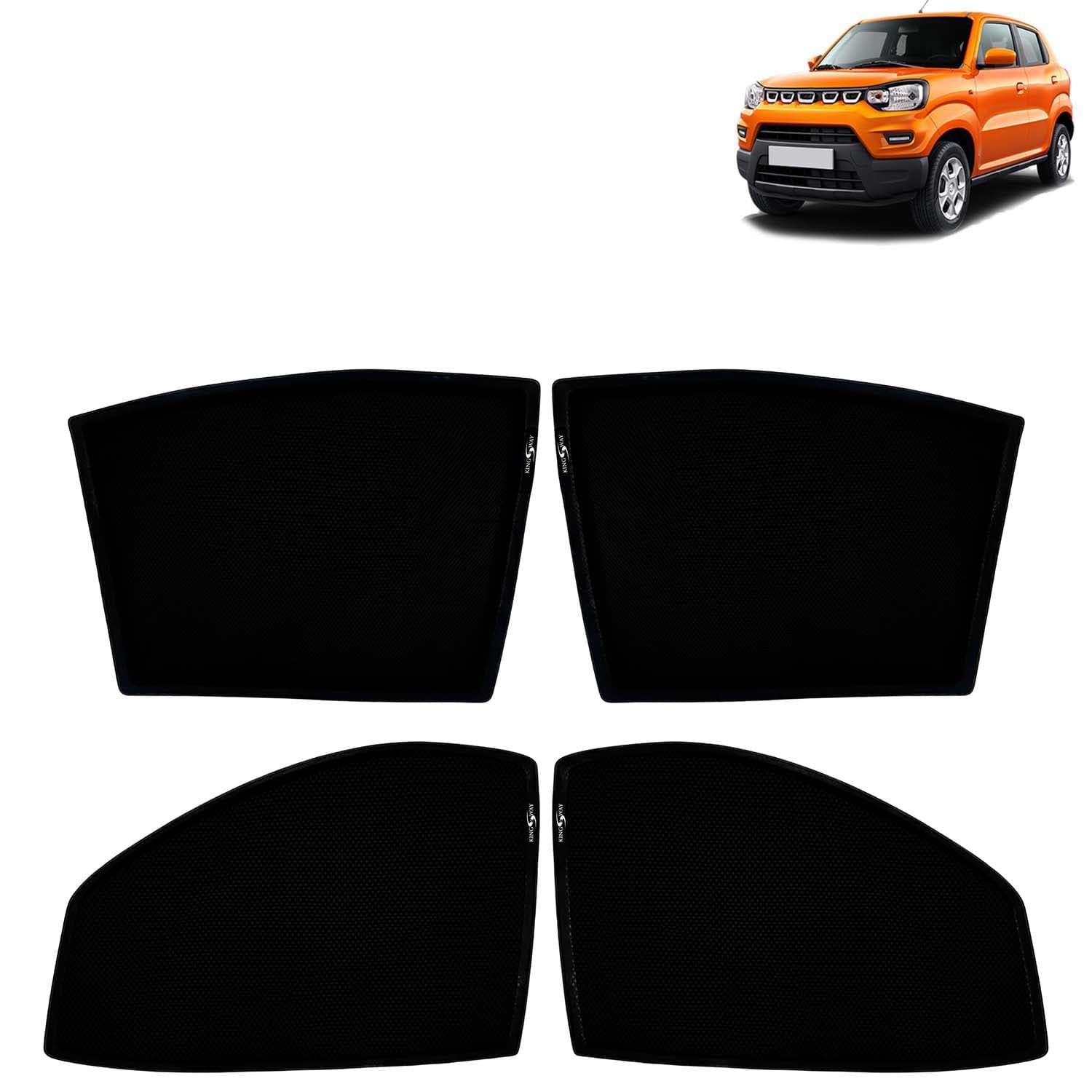 Car Sun Shade Curtains Only Compatible with Maruti Suzuki S Presso (2019 to 2024) | Z-Black Fix-Type (Non-Magnetic) | UV & Heat Protection | Pack of 4 Pcs