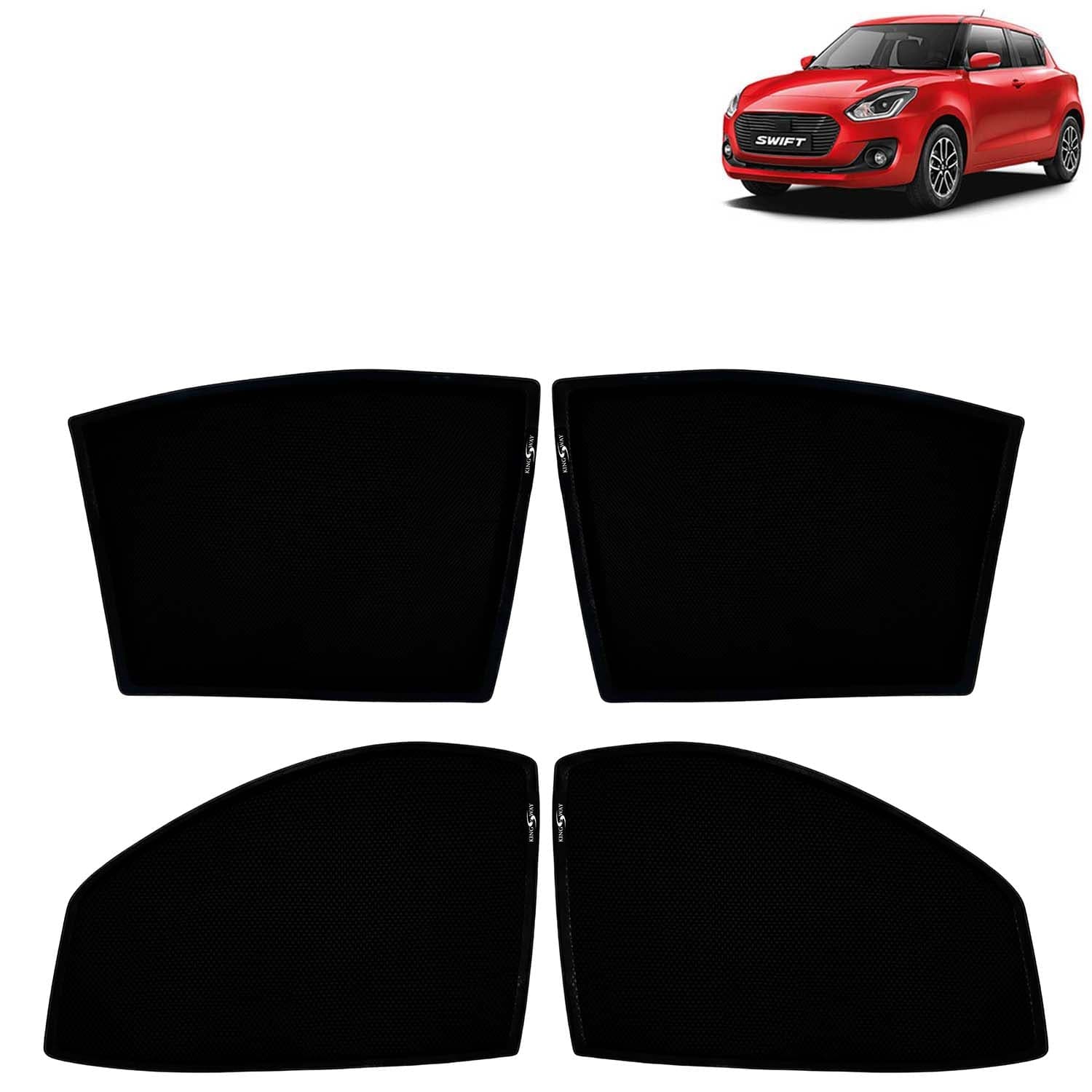 Car Sun Shade Curtains Only Compatible with Maruti Suzuki Swift (2018 to 2020) | Z-Black Fix-Type (Non-Magnetic) | UV & Heat Protection | Pack of 4 Pcs