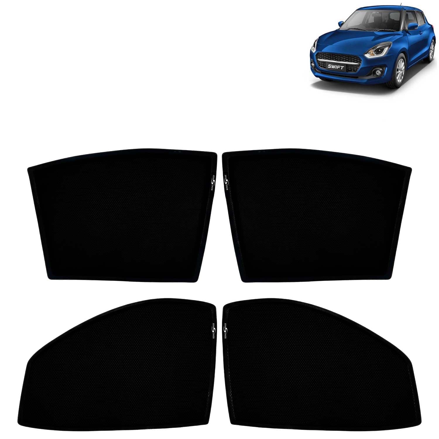 Car Sun Shade Curtains Only Compatible with Maruti Suzuki Swift (2021 to 2024) | Z-Black Fix-Type (Non-Magnetic) | UV & Heat Protection | Pack of 4 Pcs