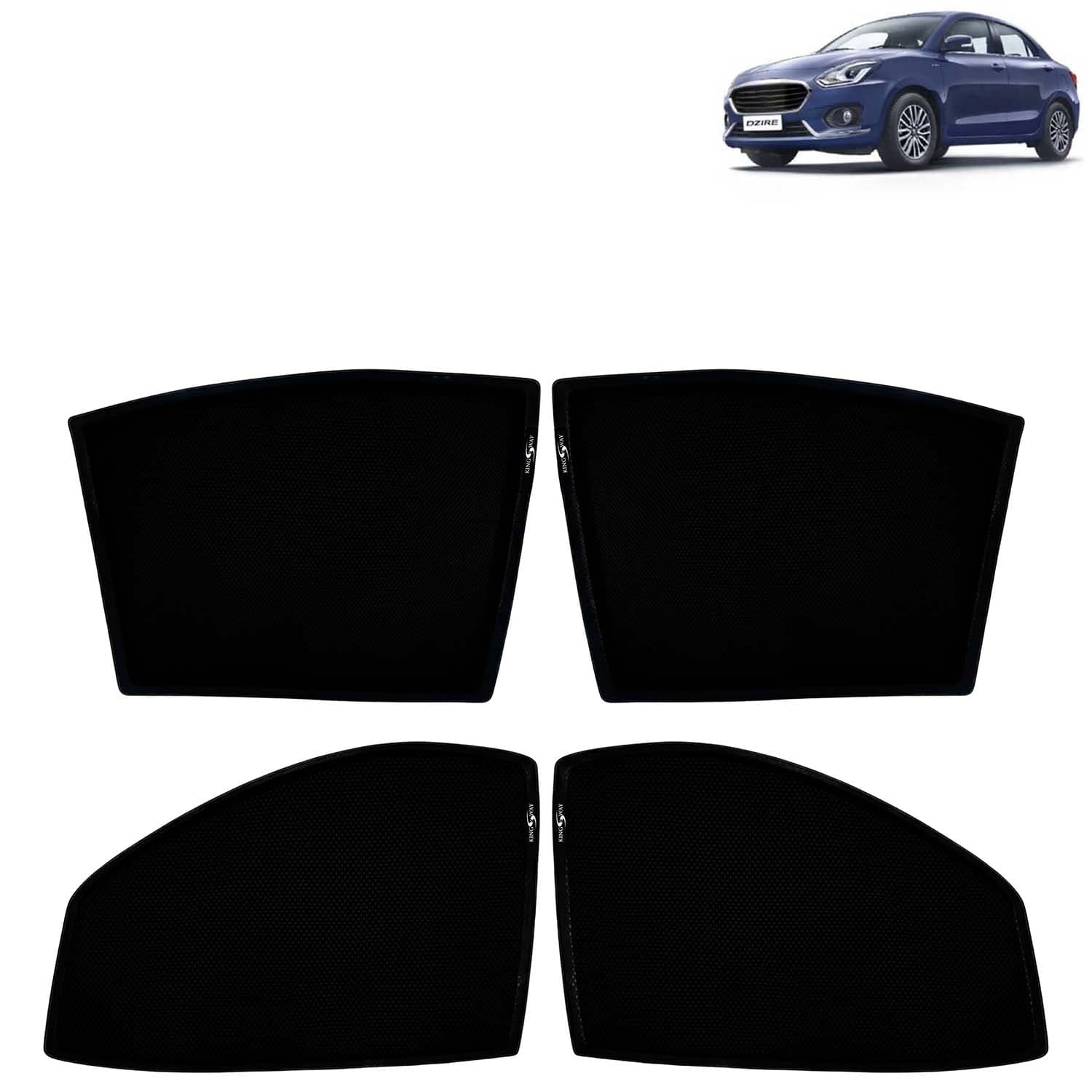 Car Sun Shade Curtains Only Compatible with Maruti Suzuki Swift Dzire (2017 to 2019) | Z-Black Fix-Type (Non-Magnetic) | UV & Heat Protection | Pack of 4 Pcs