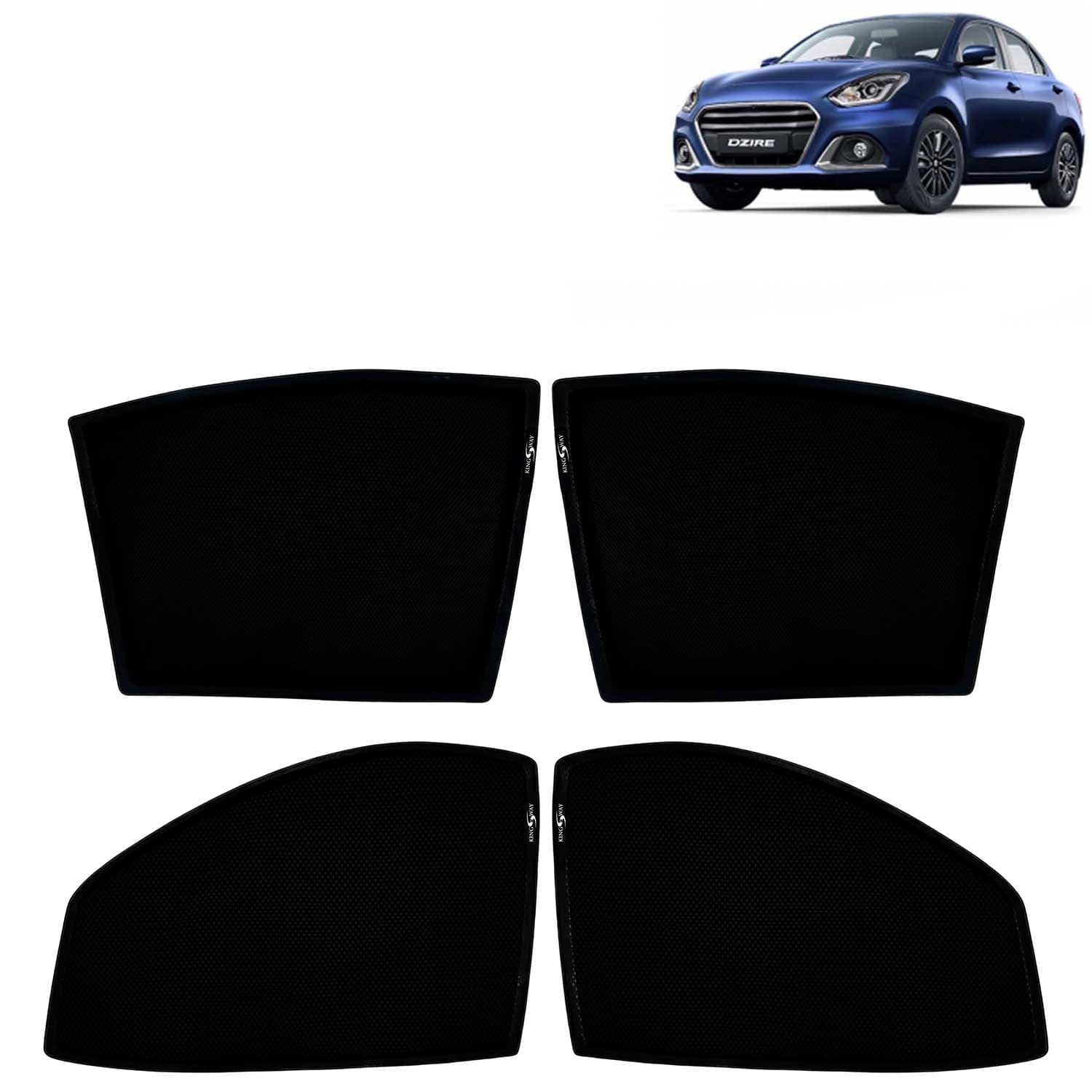 Car Sun Shade Curtains Only Compatible with Maruti Suzuki Swift Dzire (2020 to 2024) | Z-Black Fix-Type (Non-Magnetic) | UV & Heat Protection | Pack of 4 Pcs