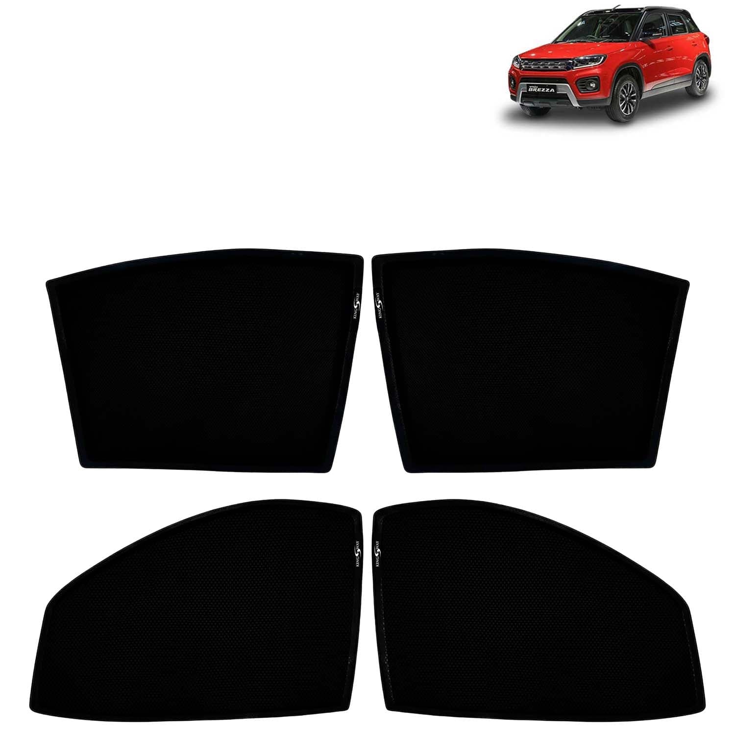 Car Sun Shade Curtains Only Compatible with Maruti Suzuki Vitara Brezza (2020 to 2022) | Z-Black Fix-Type (Non-Magnetic) | UV & Heat Protection | Pack of 4 Pcs