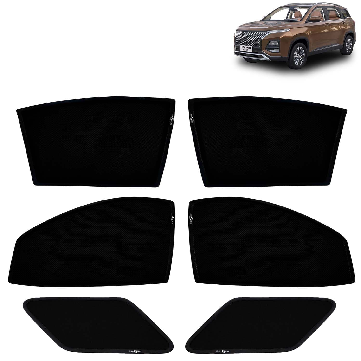 Car Sun Shade Curtains Only Compatible with Morris Garages (MG) Hector Plus (2022 to 2025) | Z-Black Fix-Type (Non-Magnetic) | UV & Heat Protection | Pack of 6 Pcs