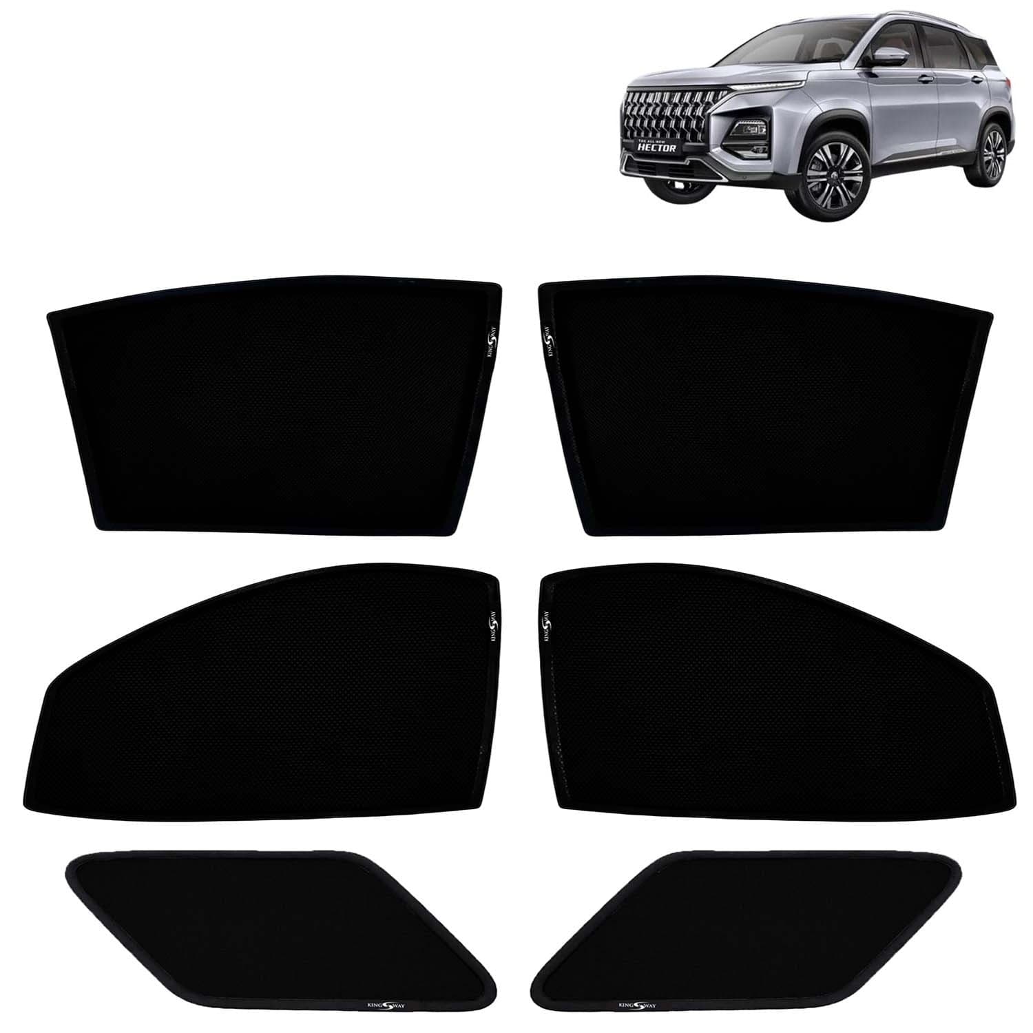Car Sun Shade Curtains Only Compatible with Morris Garages (MG) Hector (2026 Onwards) | Z-Black Fix-Type (Non-Magnetic) | UV & Heat Protection | Pack of 6 Pcs