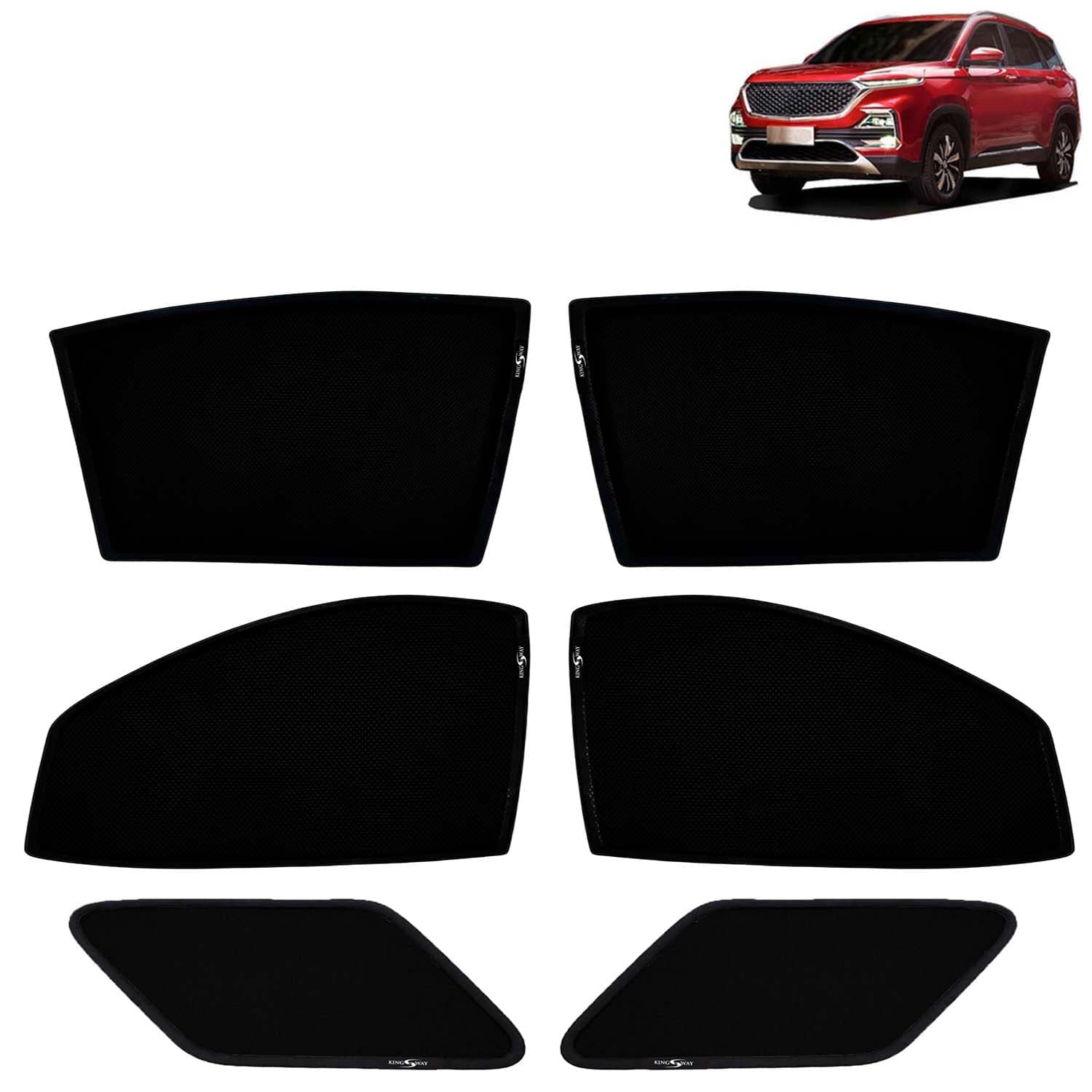 Car Sun Shade Curtains Only Compatible with Morris Garages (MG) Hector (2019 to 2022) | Z-Black Fix-Type (Non-Magnetic) | UV & Heat Protection | Pack of 6 Pcs