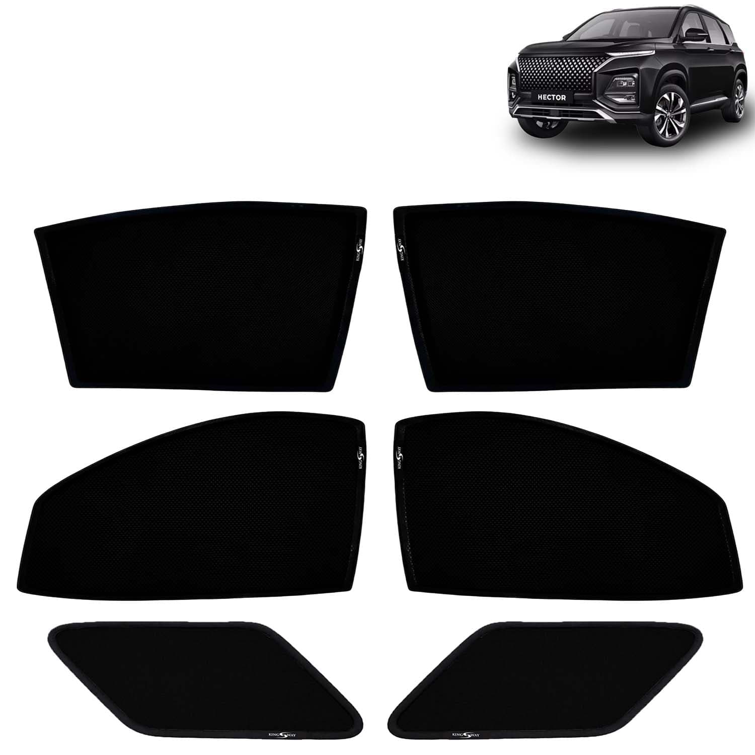 Car Sun Shade Curtains Only Compatible with Morris Garages (MG) Hector (2023 to 2025) | Z-Black Fix-Type (Non-Magnetic) | UV & Heat Protection | Pack of 6 Pcs