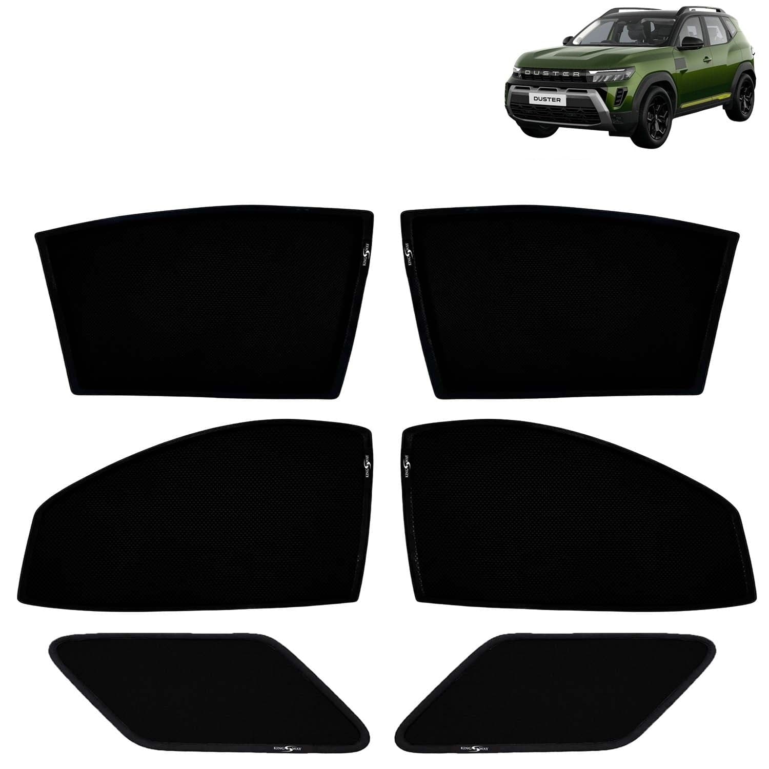 Car Sun Shade Curtains Only Compatible with Renault Duster (2026 Onwards) | Z-Black Fix-Type (Non-Magnetic) | UV & Heat Protection | Pack of 6 Pcs