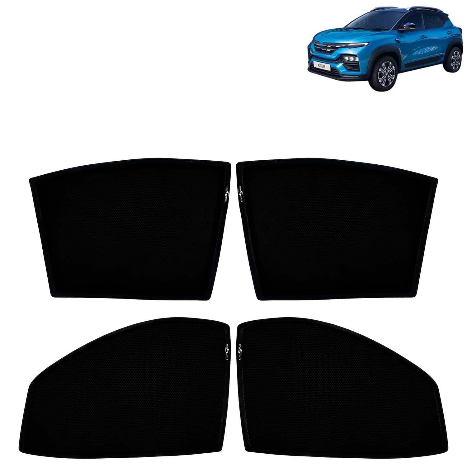 Car Sun Shade Curtains Only Compatible with Renault Kiger (2021 to 2025) | Z-Black Fix-Type (Non-Magnetic) | UV & Heat Protection | Pack of 4 Pcs