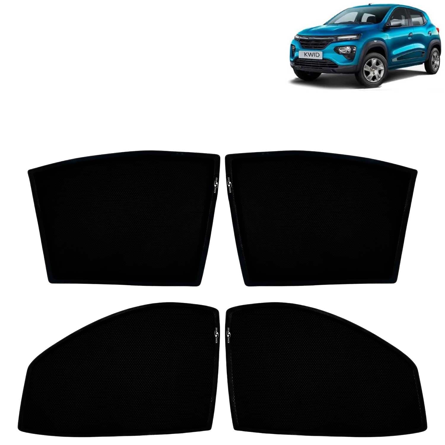 Car Sun Shade Curtains Only Compatible with Renault Kwid (2019 Onwards) | Z-Black Fix-Type (Non-Magnetic) | UV & Heat Protection | Pack of 4 Pcs