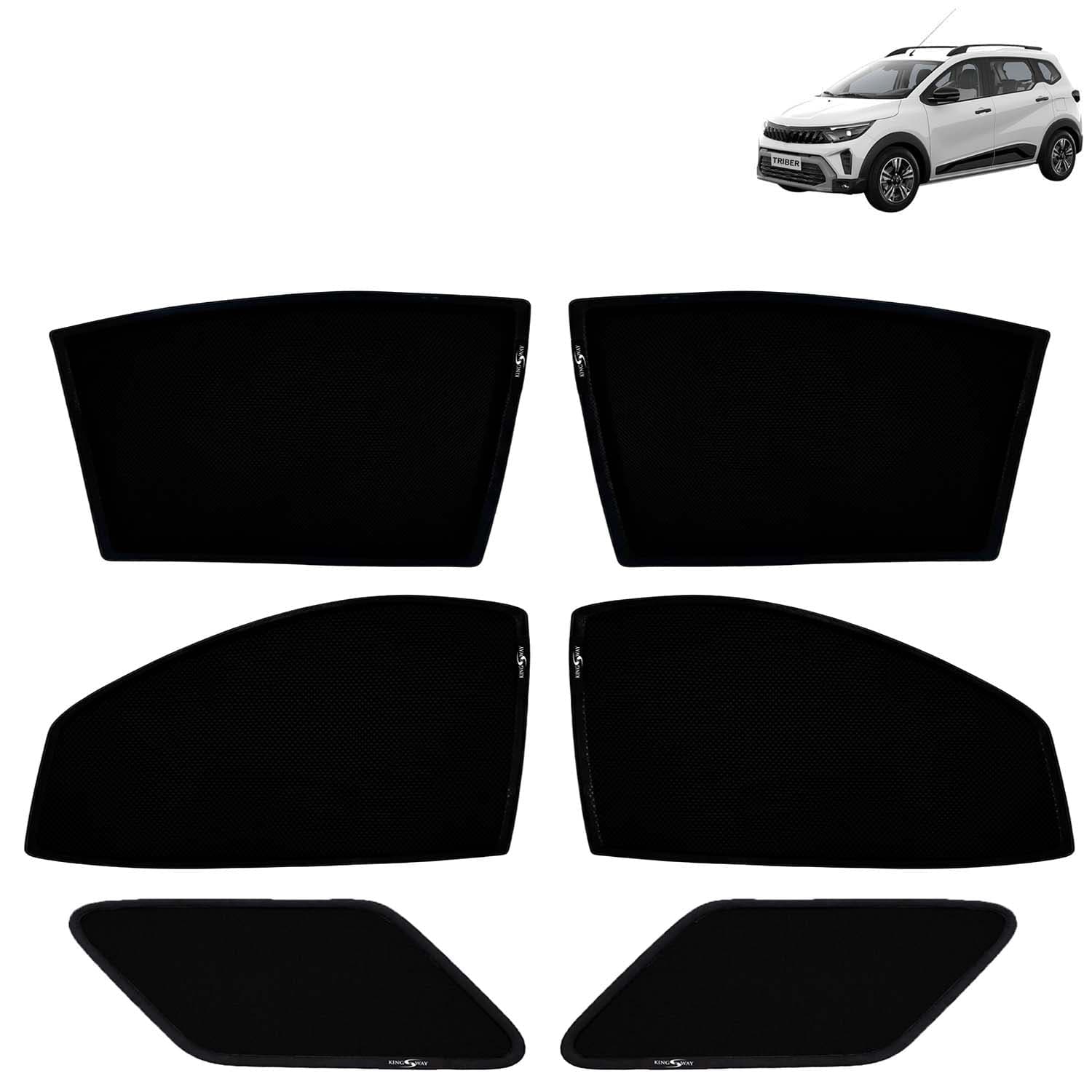 Car Sun Shade Curtains Only Compatible with Renault Triber (2025 Onwards) | Z-Black Fix-Type (Non-Magnetic) | UV & Heat Protection | Pack of 6 Pcs