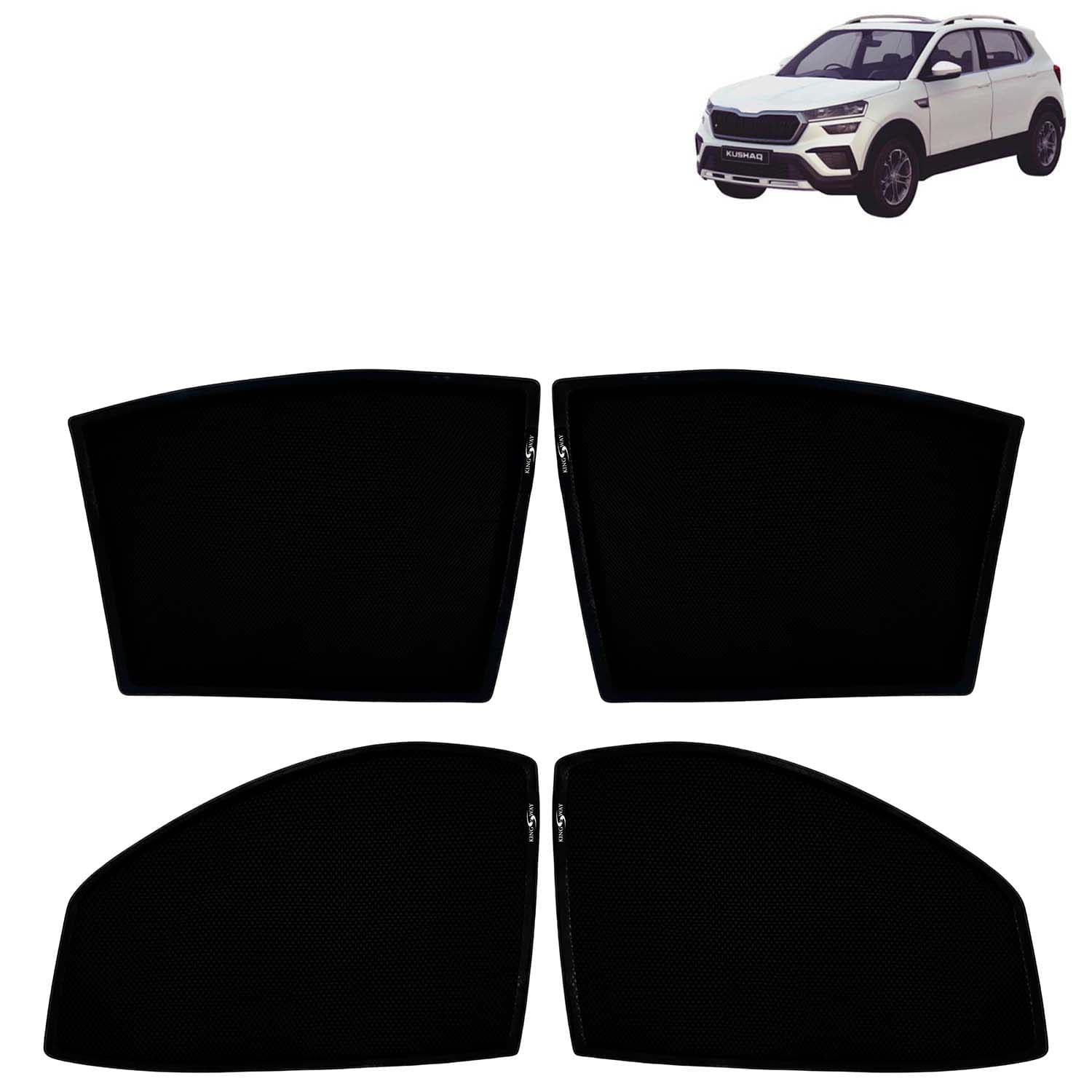 Car Sun Shade Curtains Only Compatible with Skoda Kushaq (2021 to 2025) | Z-Black Fix-Type (Non-Magnetic) | UV & Heat Protection | Pack of 4 Pcs
