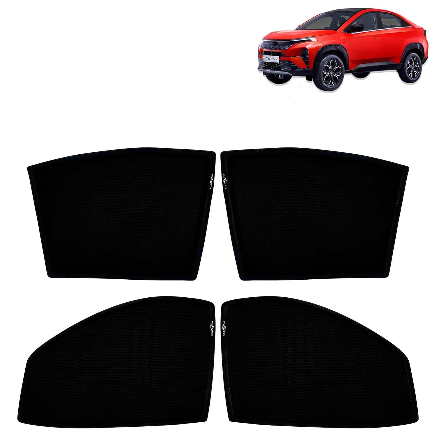 Car Sun Shade Curtains Only Compatible with Tata Curvv (2024 Onwards) | Z-Black Fix-Type (Non-Magnetic) | UV & Heat Protection | Pack of 4 Pcs