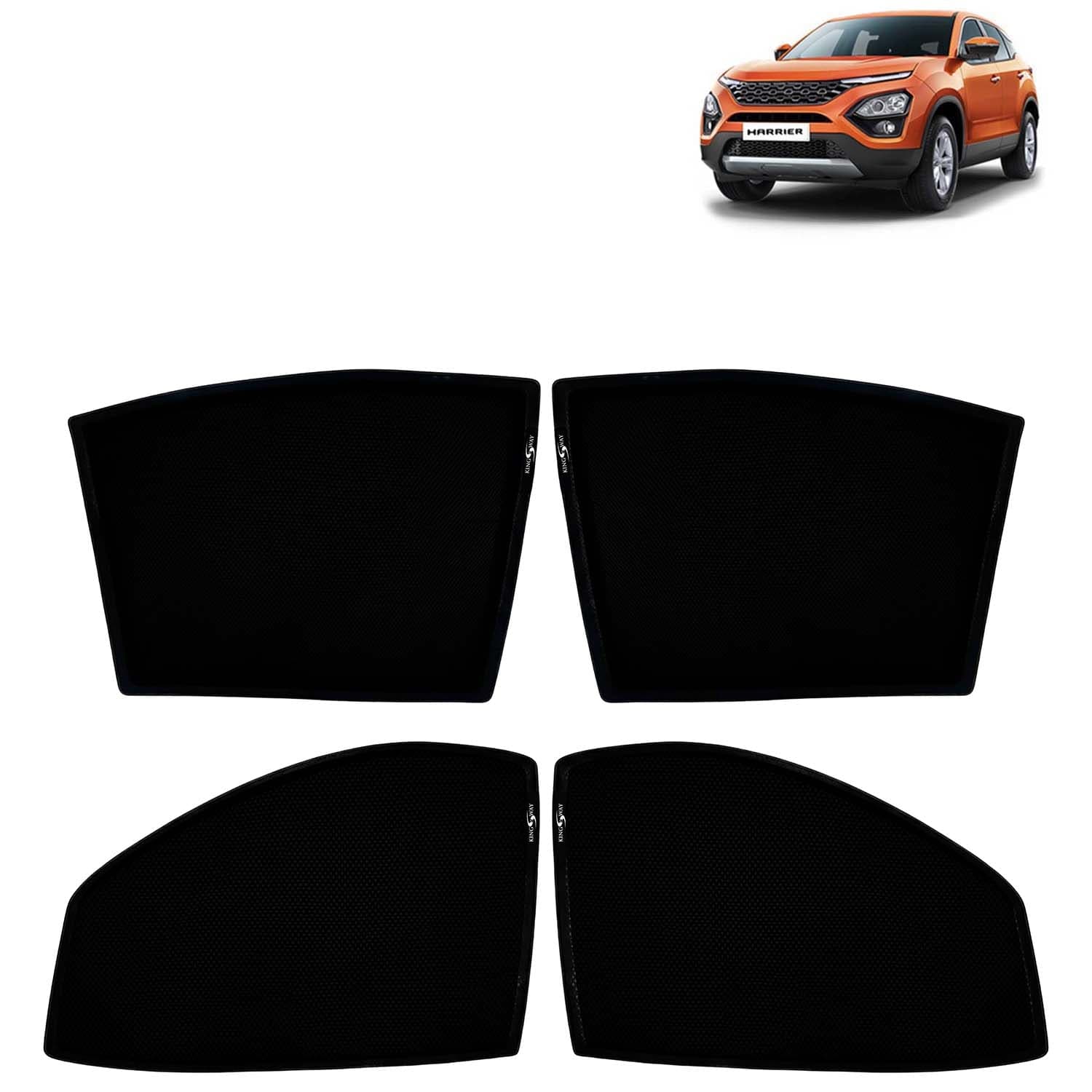 Car Sun Shade Curtains Only Compatible with Tata Harrier (2019 to 2023) | Z-Black Fix-Type (Non-Magnetic) | UV & Heat Protection | Pack of 4 Pcs