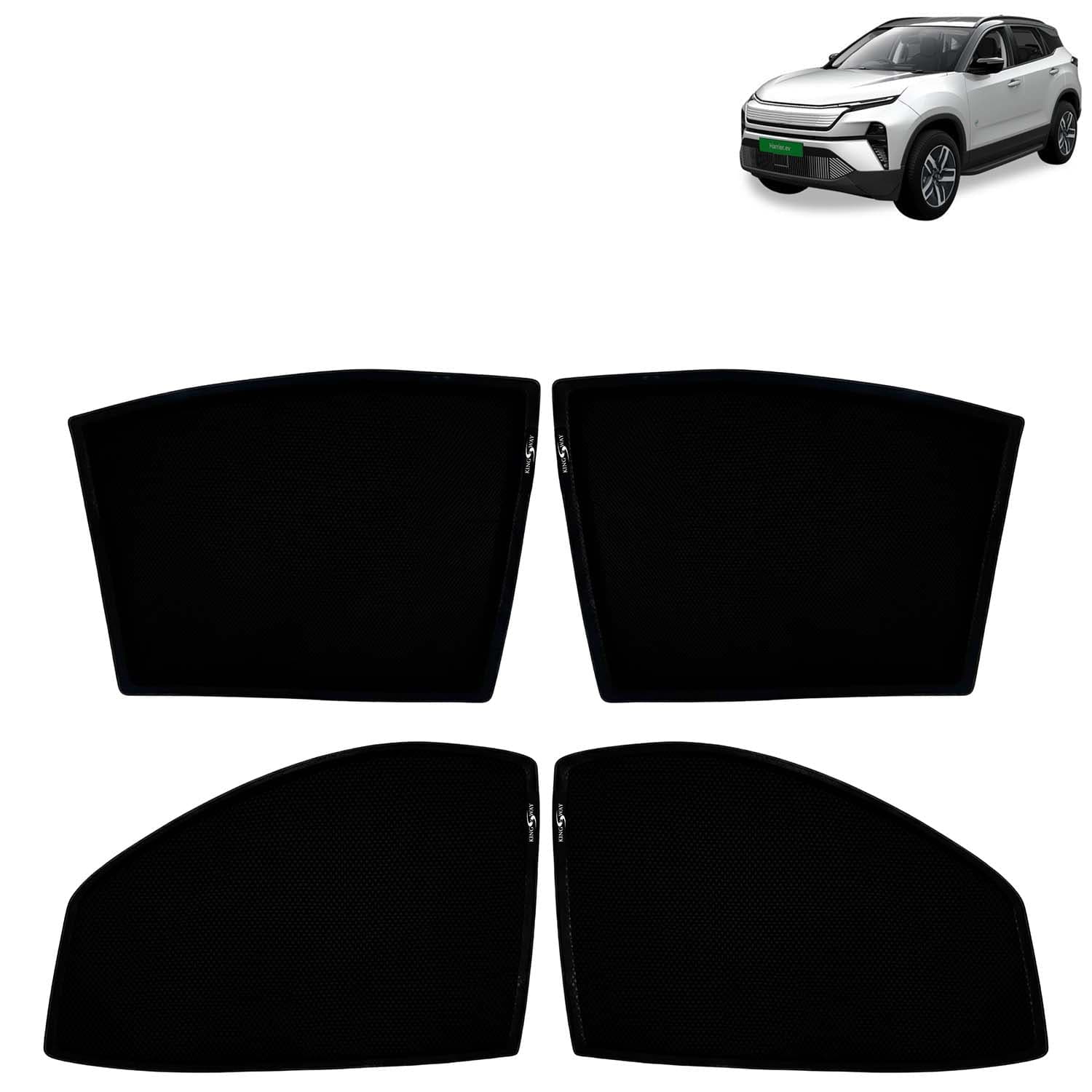 Car Sun Shade Curtains Only Compatible with Tata Harrier EV (2025 Onwards) | Z-Black Fix-Type (Non-Magnetic) | UV & Heat Protection | Pack of 4 Pcs