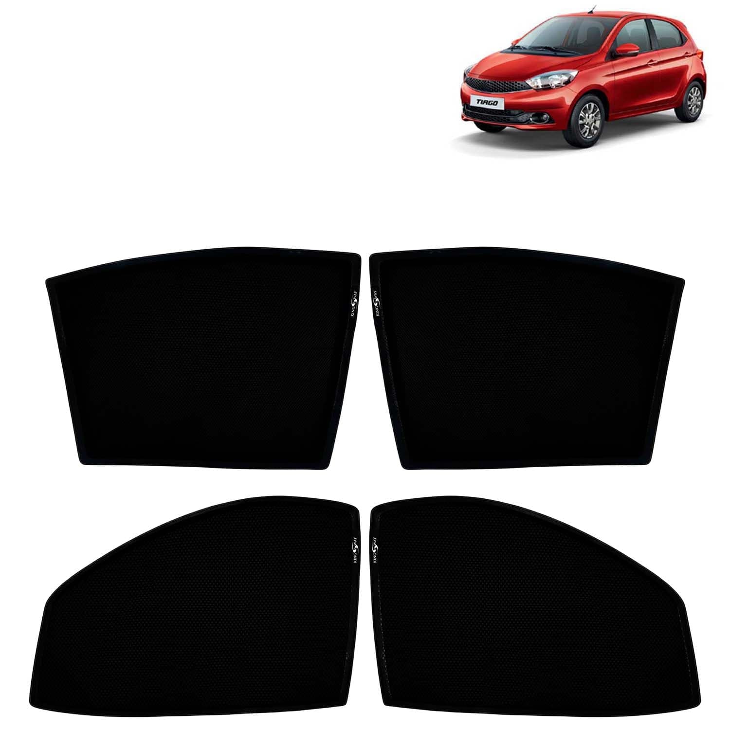 Car Sun Shade Curtains Only Compatible with Tata Tiago (2016 to 2020) | Z-Black Fix-Type (Non-Magnetic) | UV & Heat Protection | Pack of 4 Pcs
