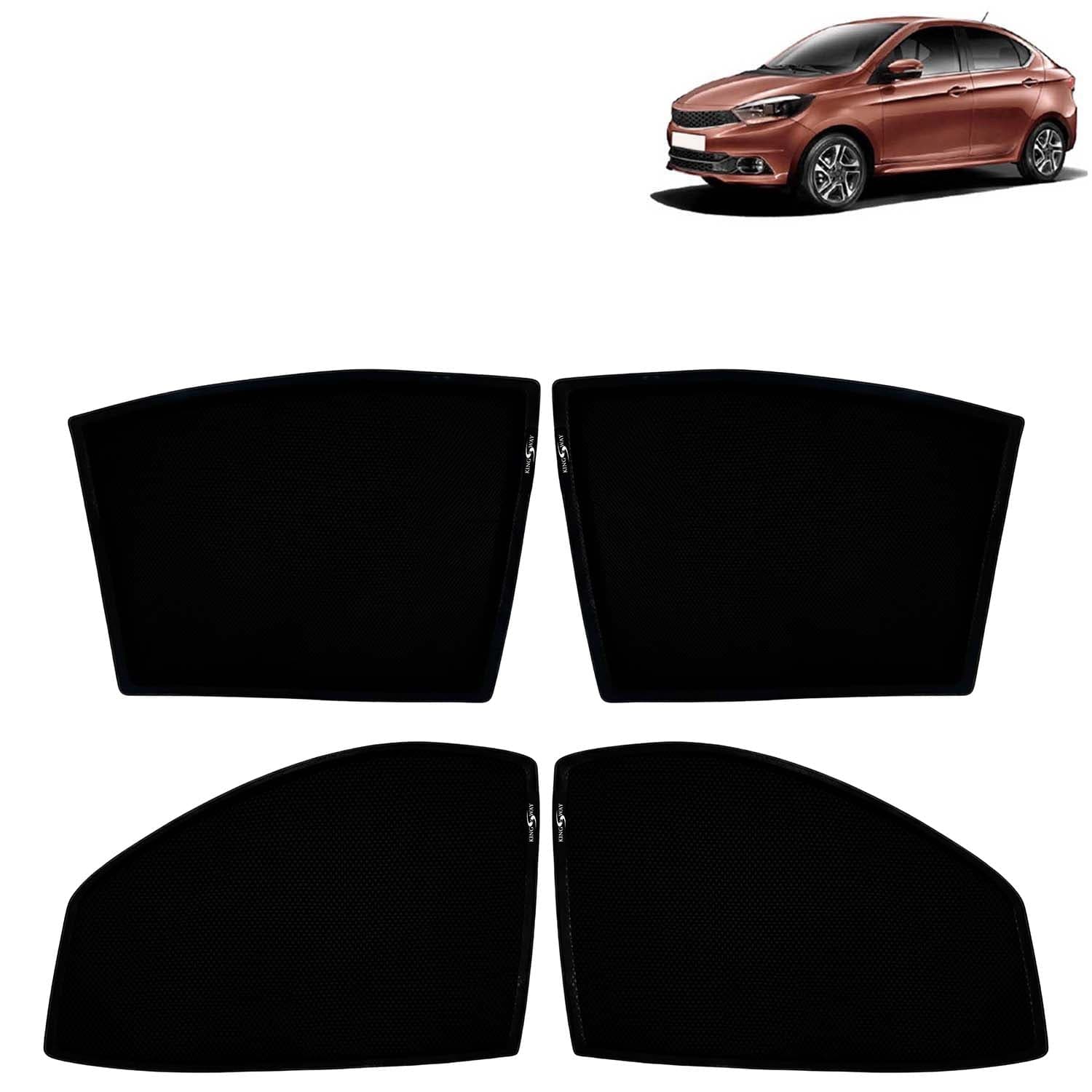 Car Sun Shade Curtains Only Compatible with Tata Tigor (2017 Onwards) | Z-Black Fix-Type (Non-Magnetic) | UV & Heat Protection | Pack of 4 Pcs