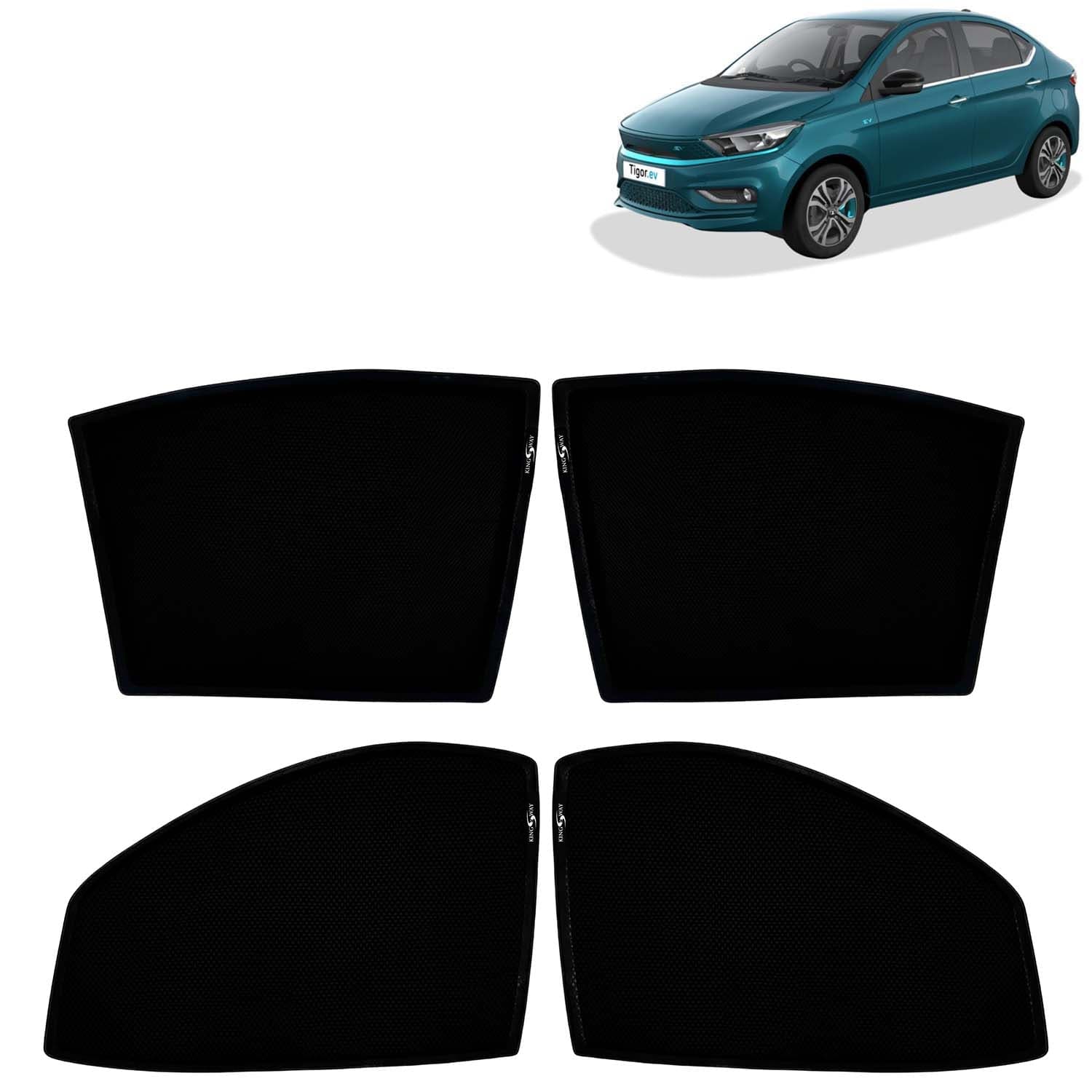 Car Sun Shade Curtains Only Compatible with Tata Tigor EV (2019 Onwards) | Z-Black Fix-Type (Non-Magnetic) | UV & Heat Protection | Pack of 4 Pcs