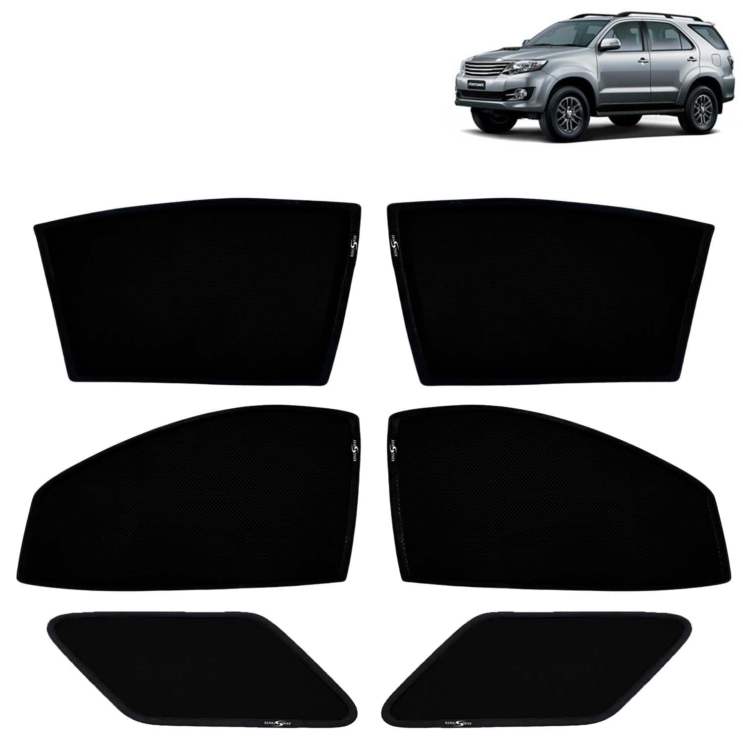 Car Sun Shade Curtains Only Compatible with Toyota Fortuner (2008 to 2017) | Z-Black Fix-Type (Non-Magnetic) | UV & Heat Protection | Pack of 6 Pcs
