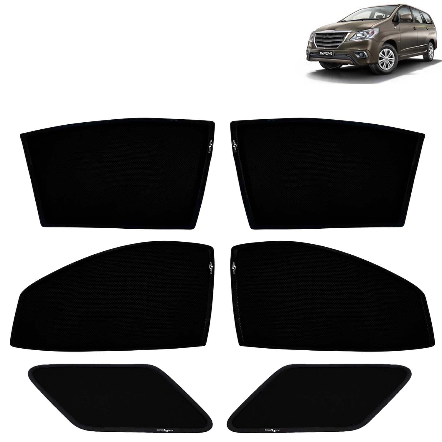 Car Sun Shade Curtains Only Compatible with Toyota Innova (2004 to 2012) | Z-Black Fix-Type (Non-Magnetic) | UV & Heat Protection | Pack of 6 Pcs