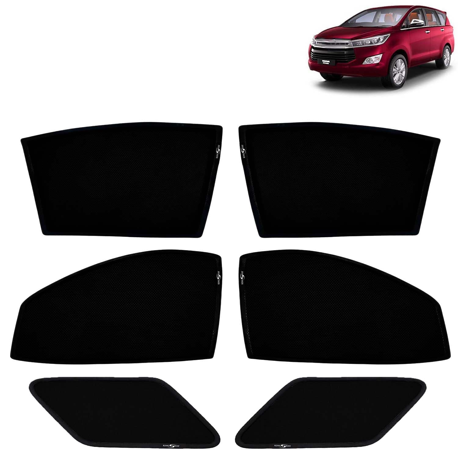 Car Sun Shade Curtains Only Compatible with Toyota Innova Crysta (2015 to 2021) | Z-Black Fix-Type (Non-Magnetic) | UV & Heat Protection | Pack of 6 Pcs