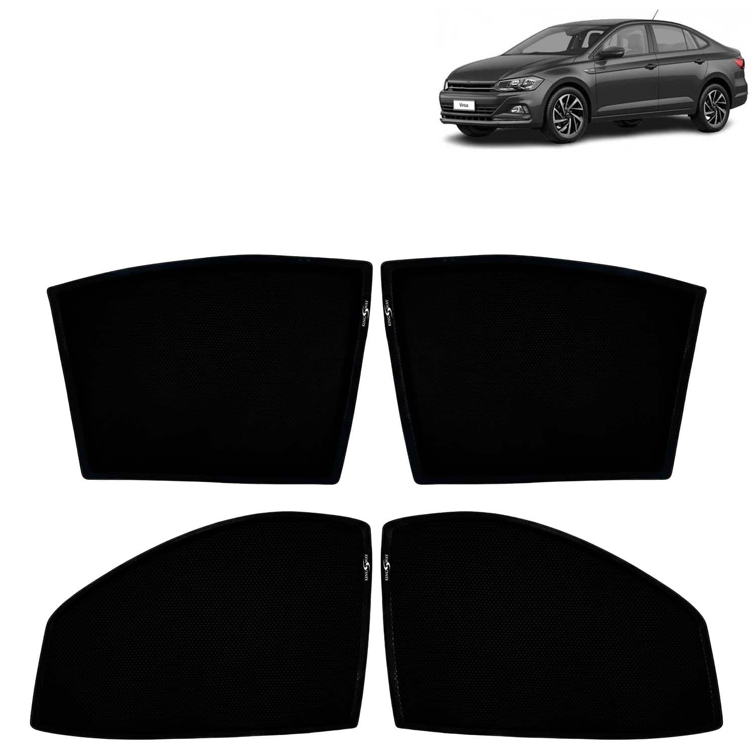Car Sun Shade Curtains Only Compatible with Volkswagen Virtus (2022 Onwards) | Z-Black Fix-Type (Non-Magnetic) | UV & Heat Protection | Pack of 4 Pcs