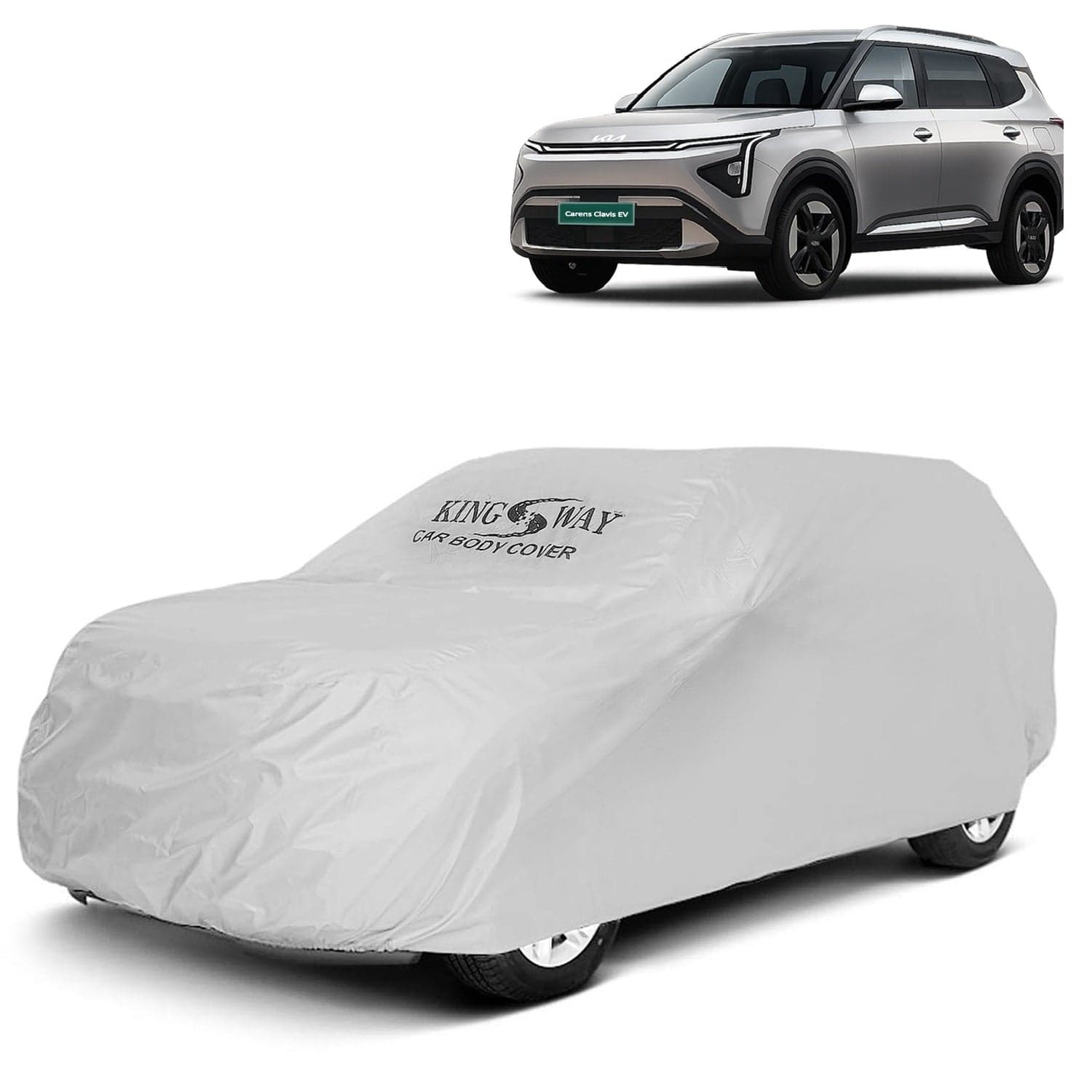 Carens Clavis EV Car Body Cover Dustproof for (Year 2025 Onwards), Compatible with Kia Carens Clavis EV Car Cover, Comes with Bird Droppings, Scratch, UV and Paint Protection, Silver Matty