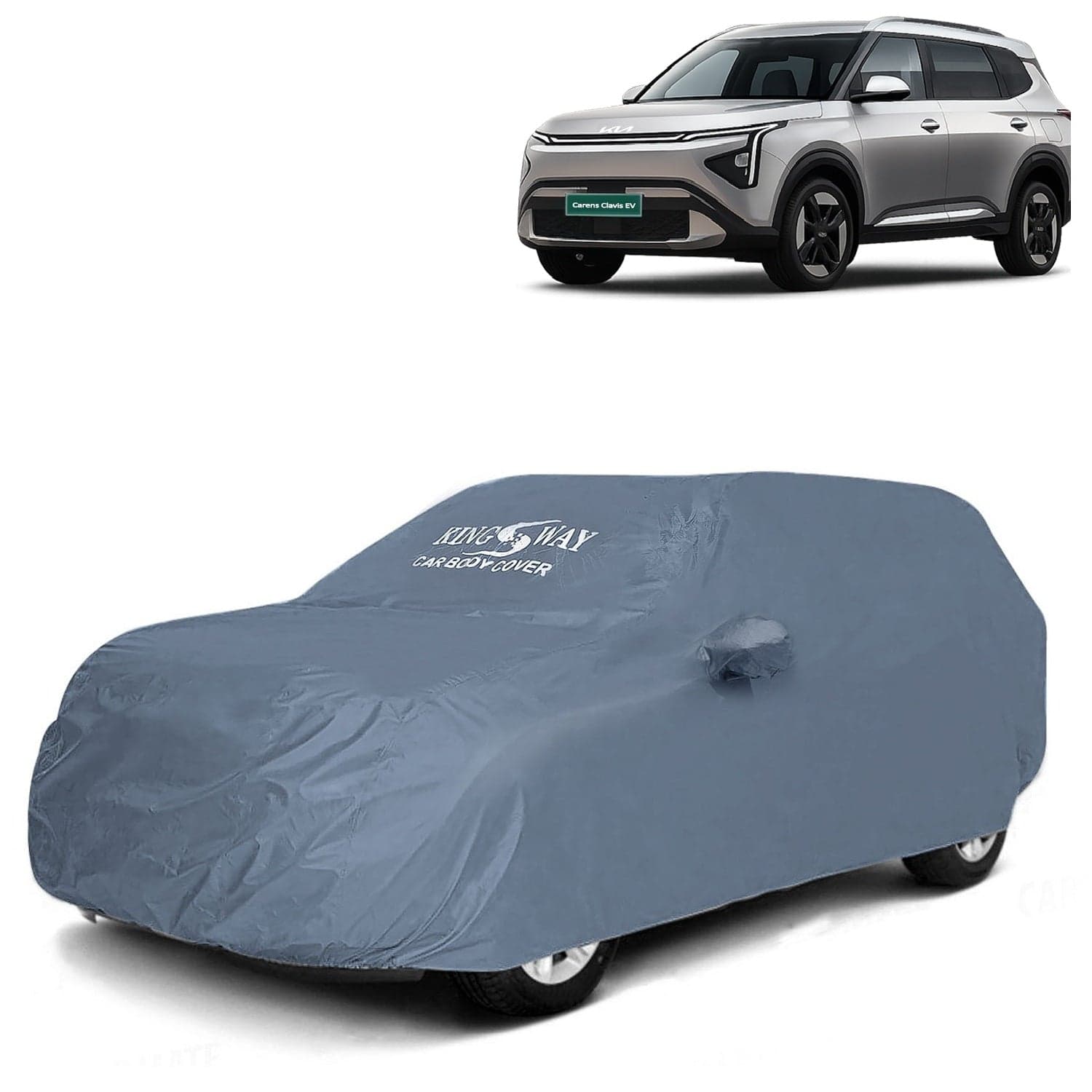 Carens Clavis EV Car Body Cover Dustproof with Mirror Pockets for (Year 2025 Onwards), Compatible with Kia Carens Clavis EV Car Cover, Comes with Bird Poop, Scratch, UV, Grey Matty