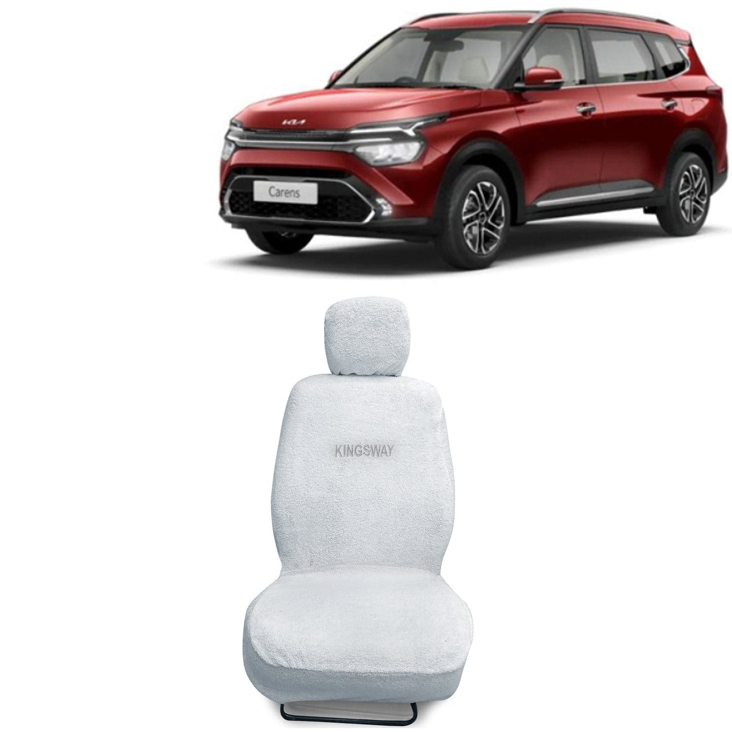 Carens Seat Cover for (Year 2022 Onwards) All Model, Towel Fabric Car Seat Covers Compatible with Kia Carens 7 Seater, Complete Set (Car Specific Front + Rear Seat Covers), White Color