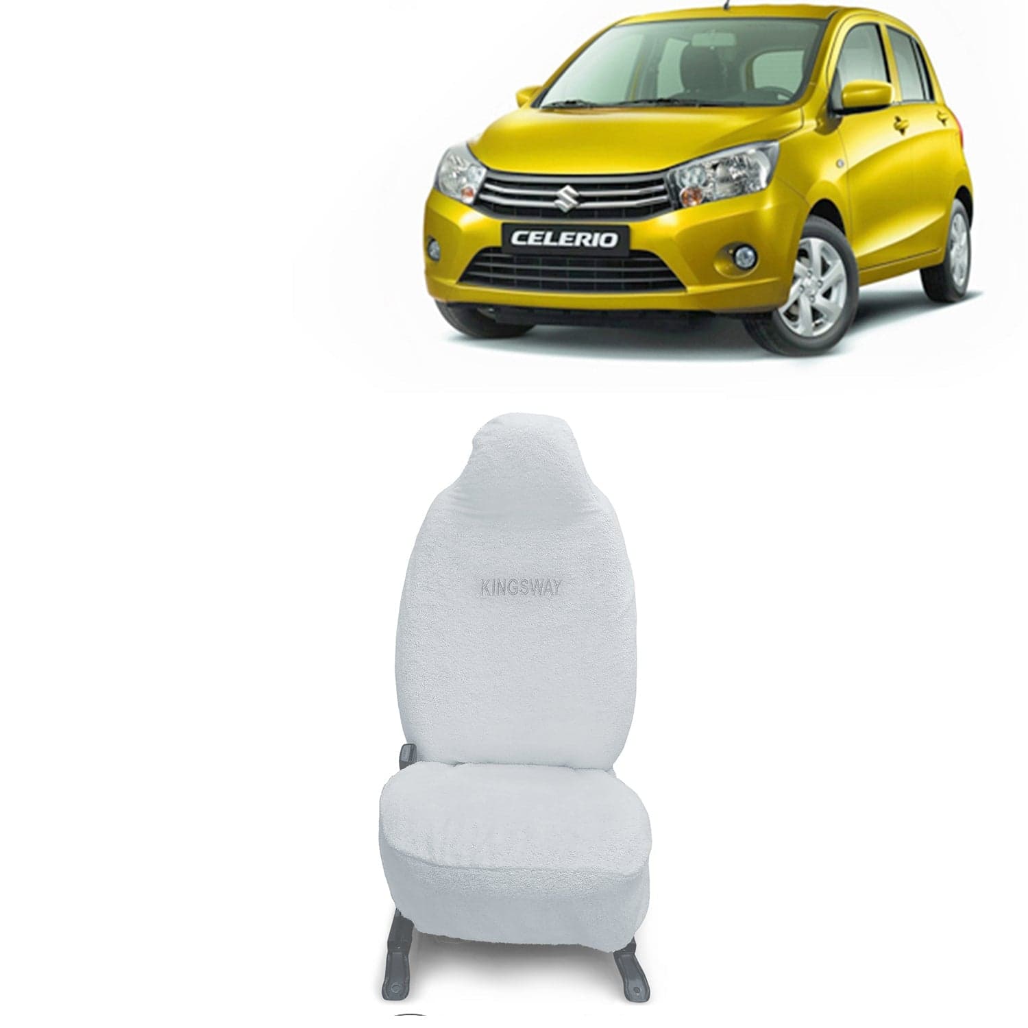 Celerio Seat Cover for (Year 2014 to 2021) All Model, Towel Fabric Car Seat Covers Compatible with Maruti Suzuki Celerio, Complete Set (Car Specific Front + Rear Seat Covers), White Color